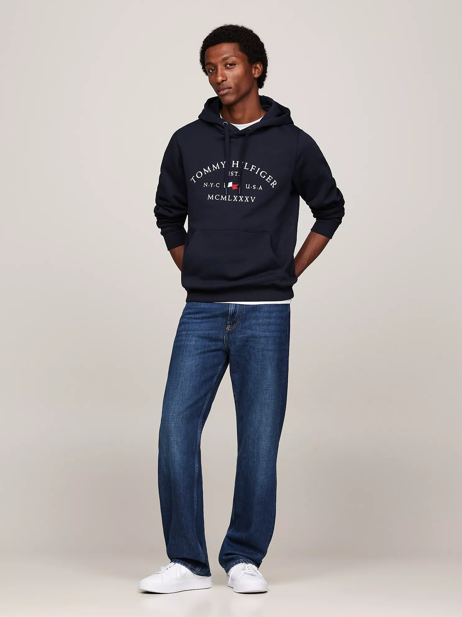 Embroidered Tommy Arch Logo Hoodie - Navy 6 Embroidered Tommy Arch Logo Hoodie
- Navy