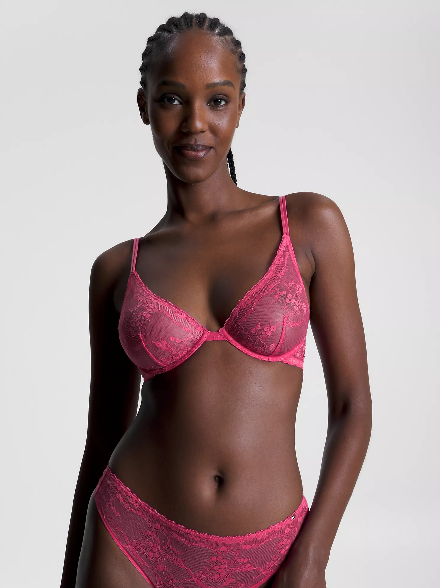 Floral Lace Plunge Triangle Bra - Hot Magenta 1 Floral Lace Plunge Triangle Bra
- Hot Magenta
