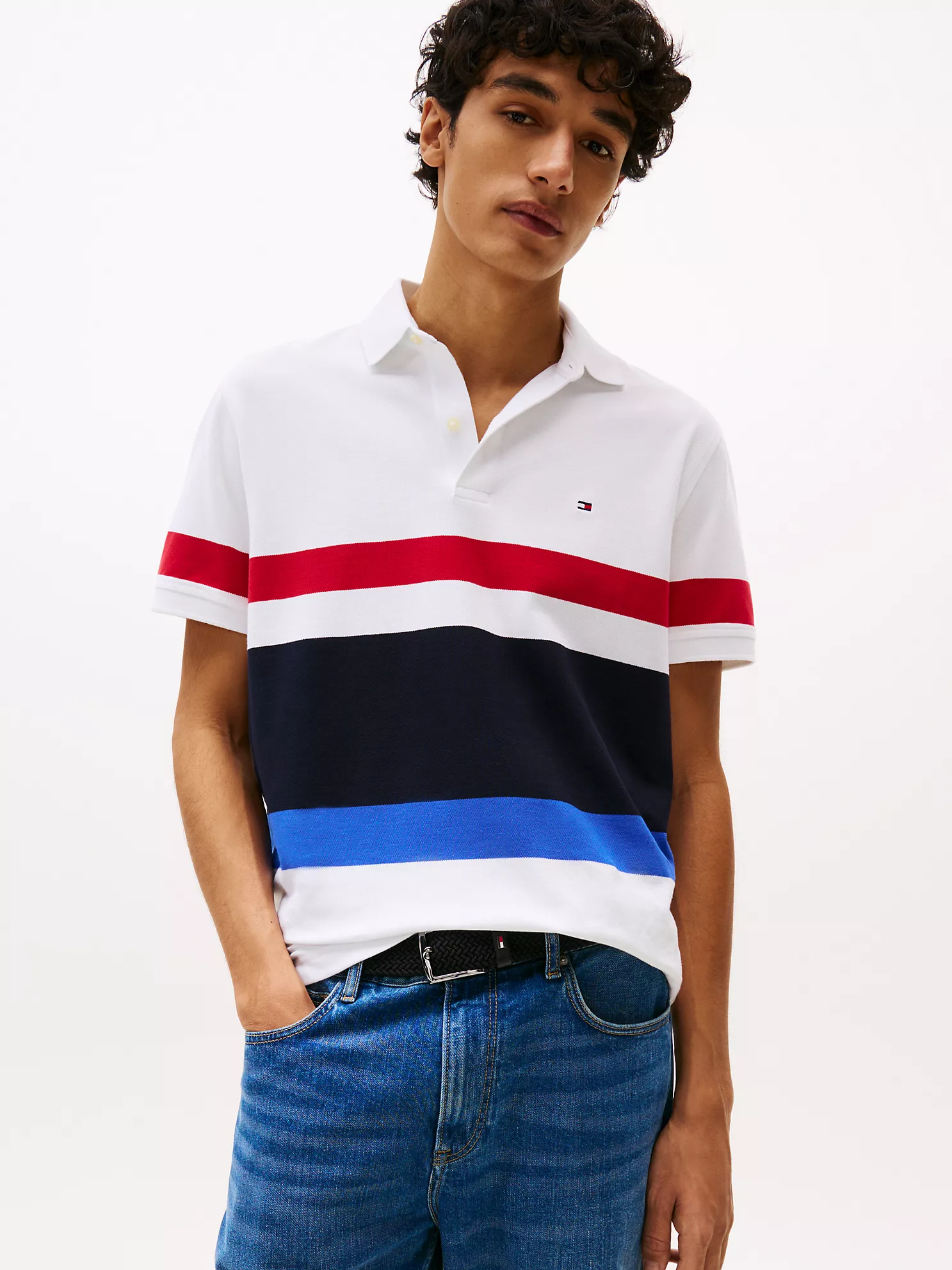 Regular Fit Block Stripe Polo - Optic White Colorblock 1 Regular Fit Block Stripe Polo
- Optic White Colorblock