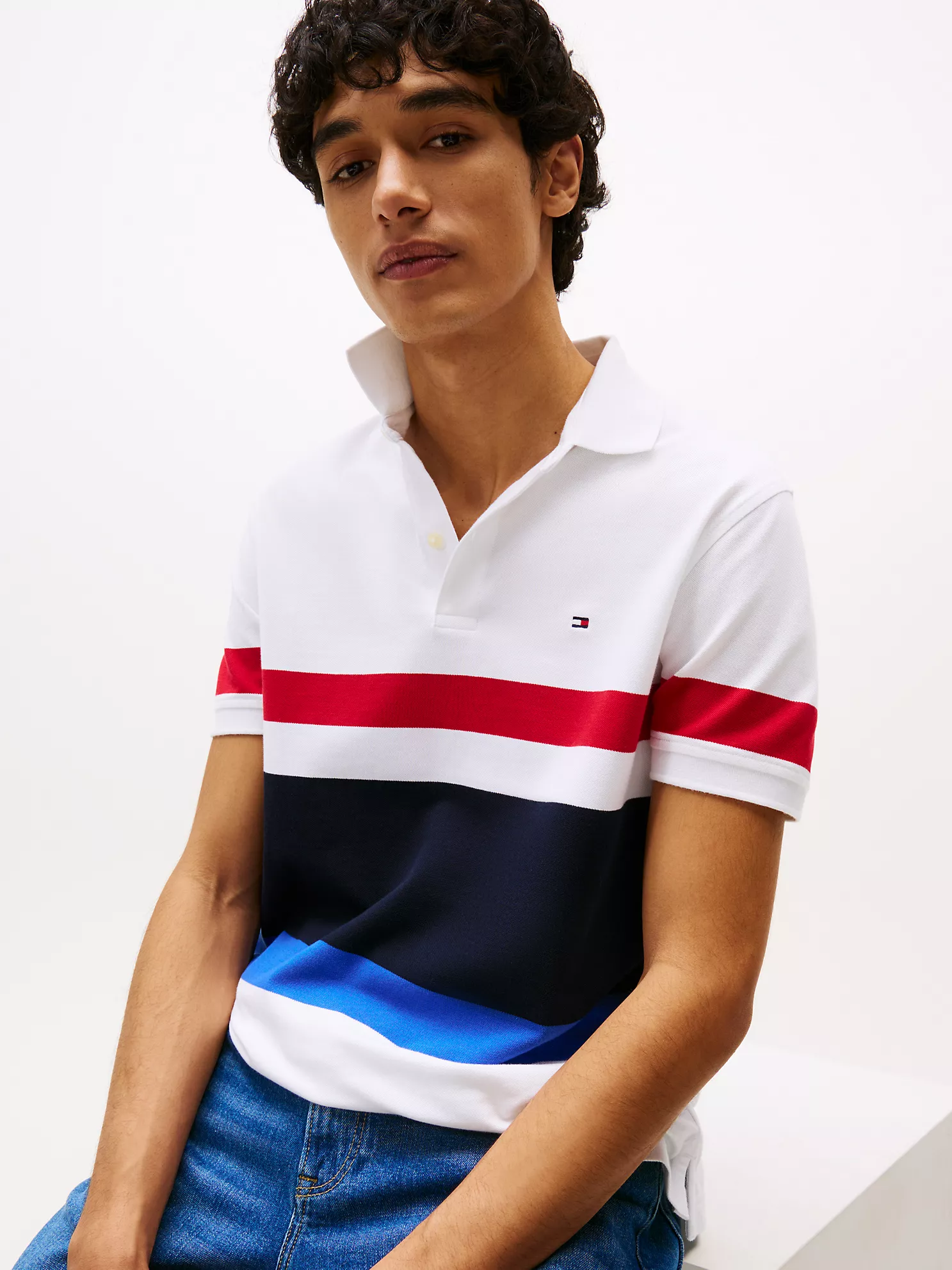 Regular Fit Block Stripe Polo - Optic White Colorblock 7 Regular Fit Block Stripe Polo
- Optic White Colorblock