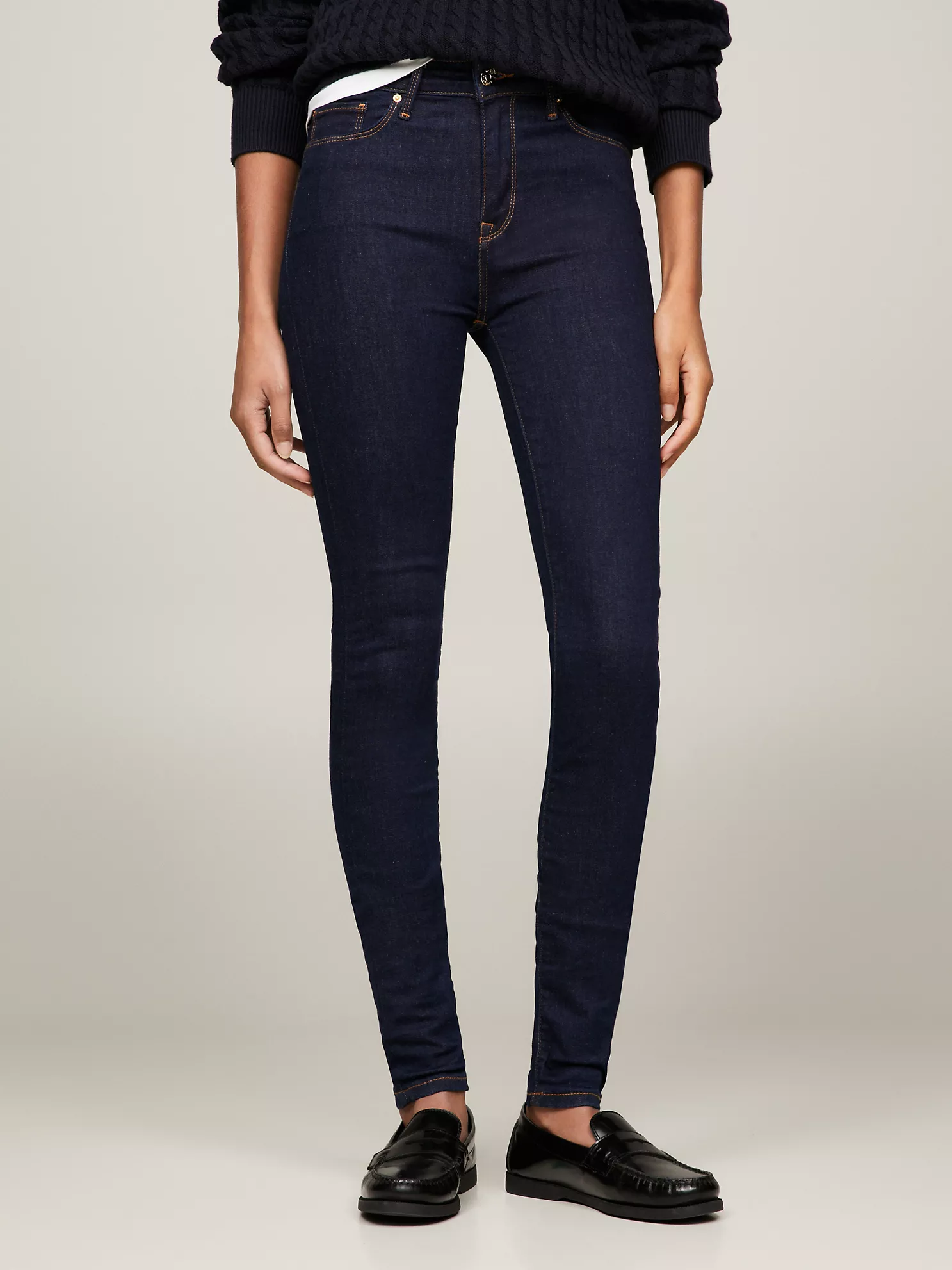 Dark Rinse Mid-Rise Skinny Fit Jean
         - Dark Denim