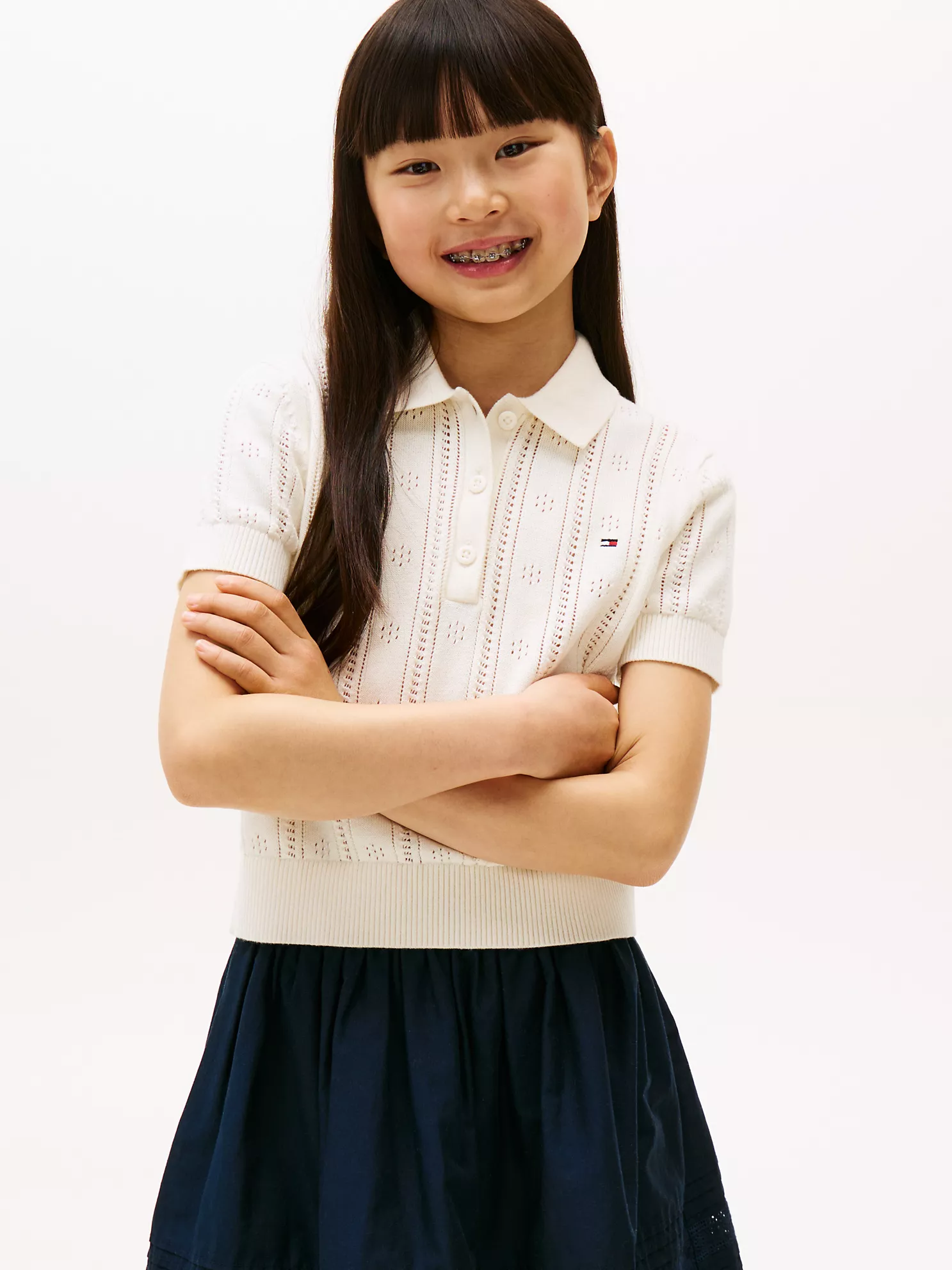 Kids' Pointelle Polo Sweater - Ivory Petal 1 Kids' Pointelle Polo Sweater
- Ivory Petal