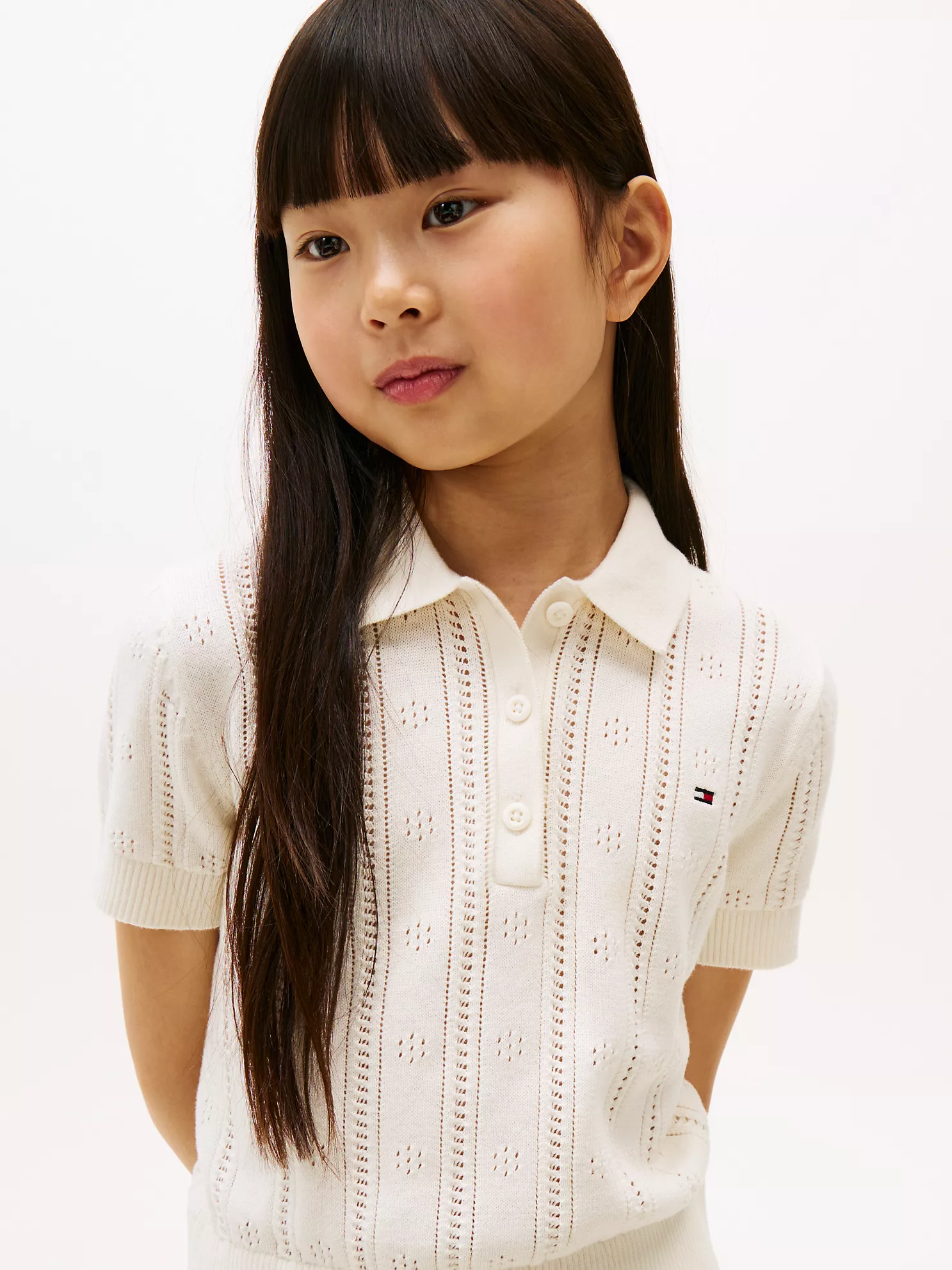 Kids' Pointelle Polo Sweater - Ivory Petal 7 Kids' Pointelle Polo Sweater
- Ivory Petal