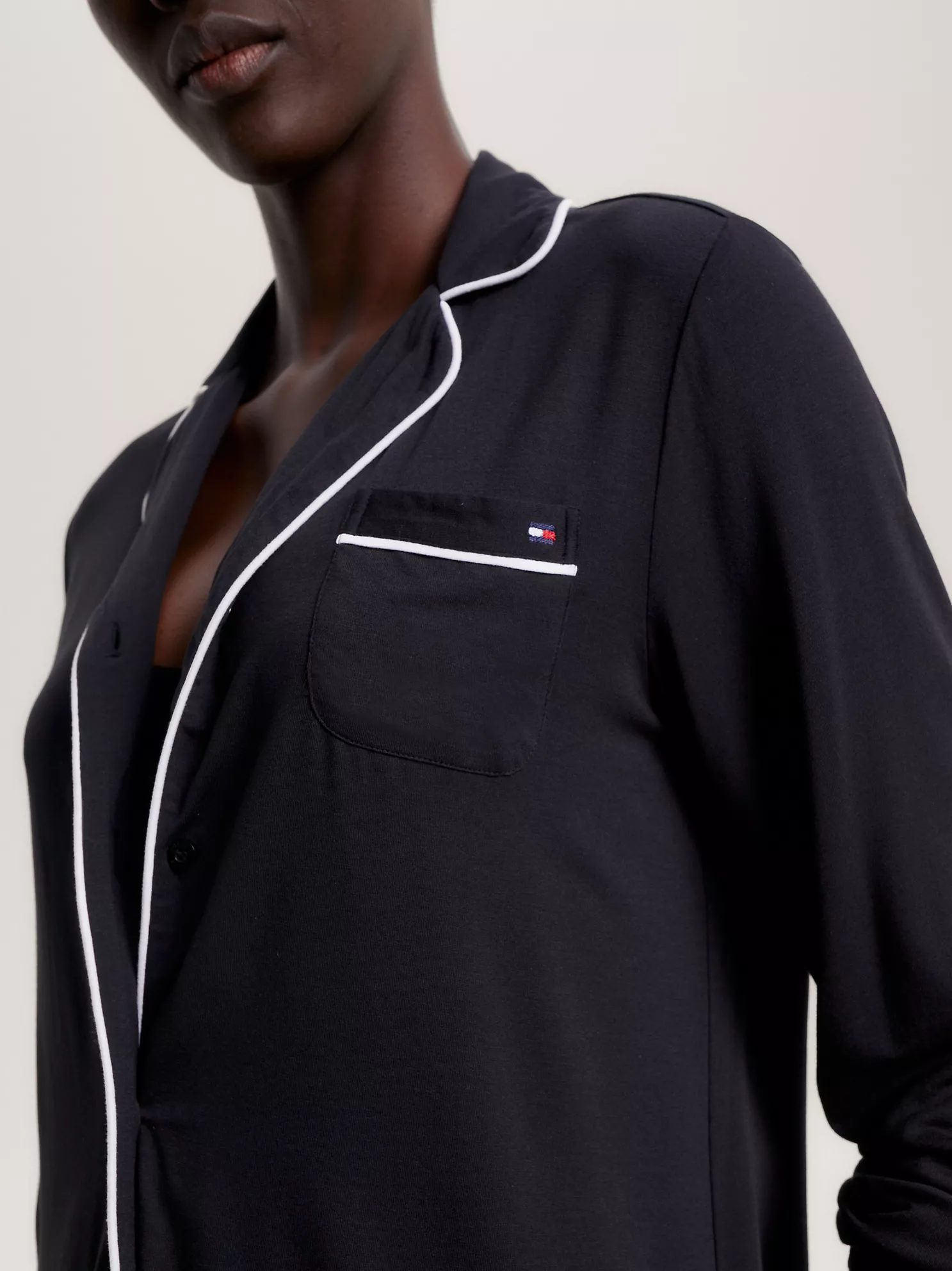 Piped Trim Pajama Shirt - Black 8 Piped Trim Pajama Shirt
- Black