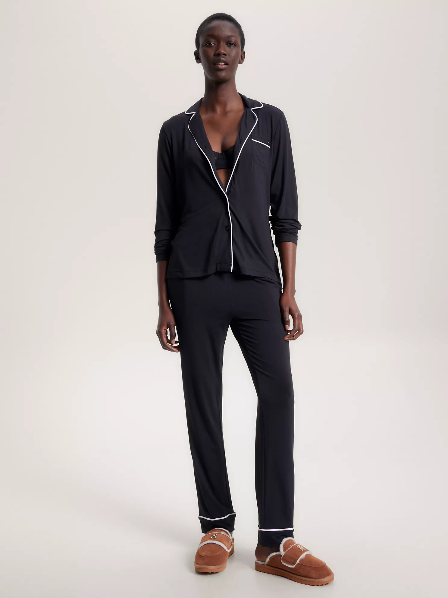 Piped Trim Pajama Shirt - Black 9 Piped Trim Pajama Shirt
- Black