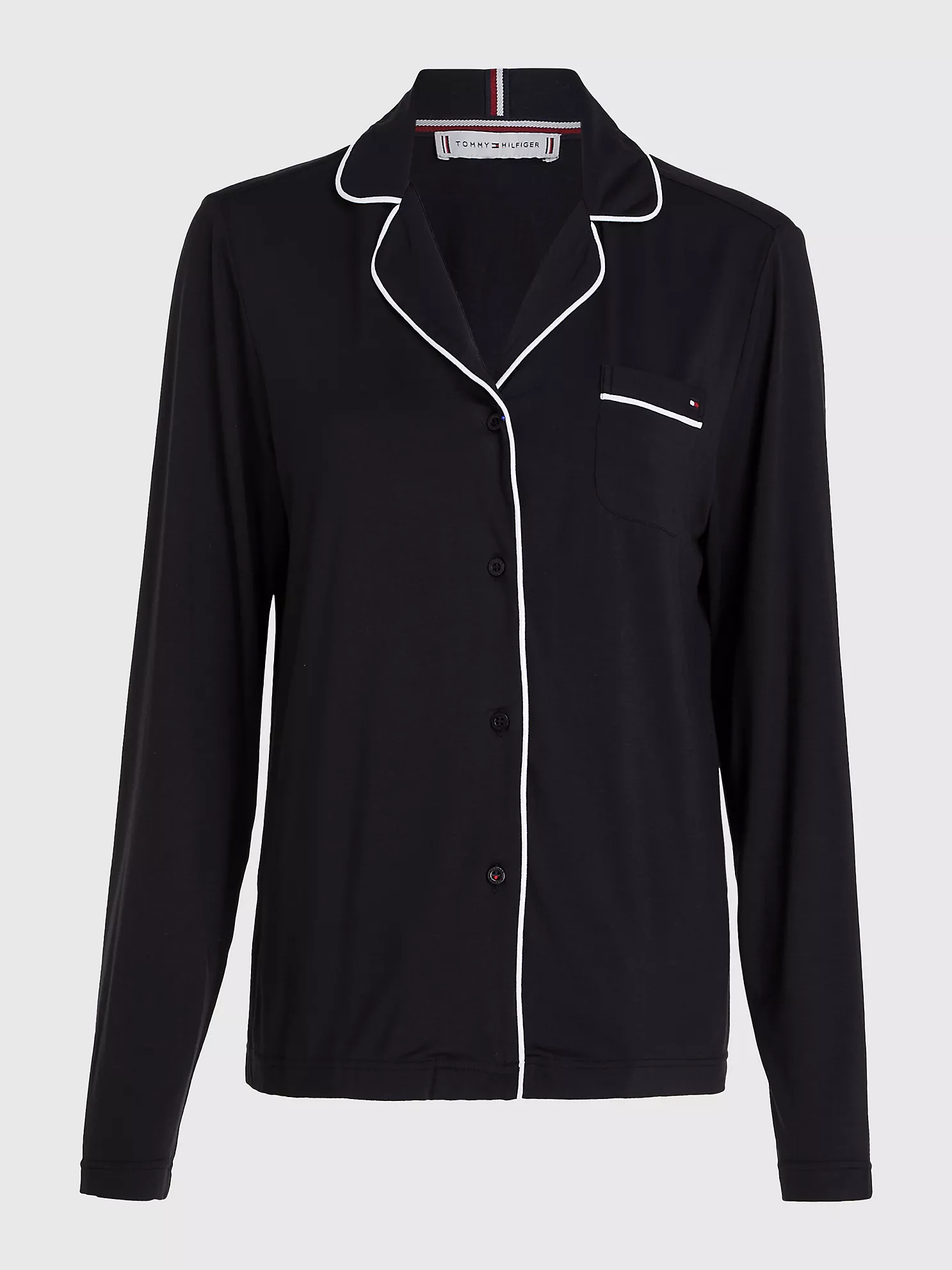 Piped Trim Pajama Shirt - Black 10 Piped Trim Pajama Shirt
- Black