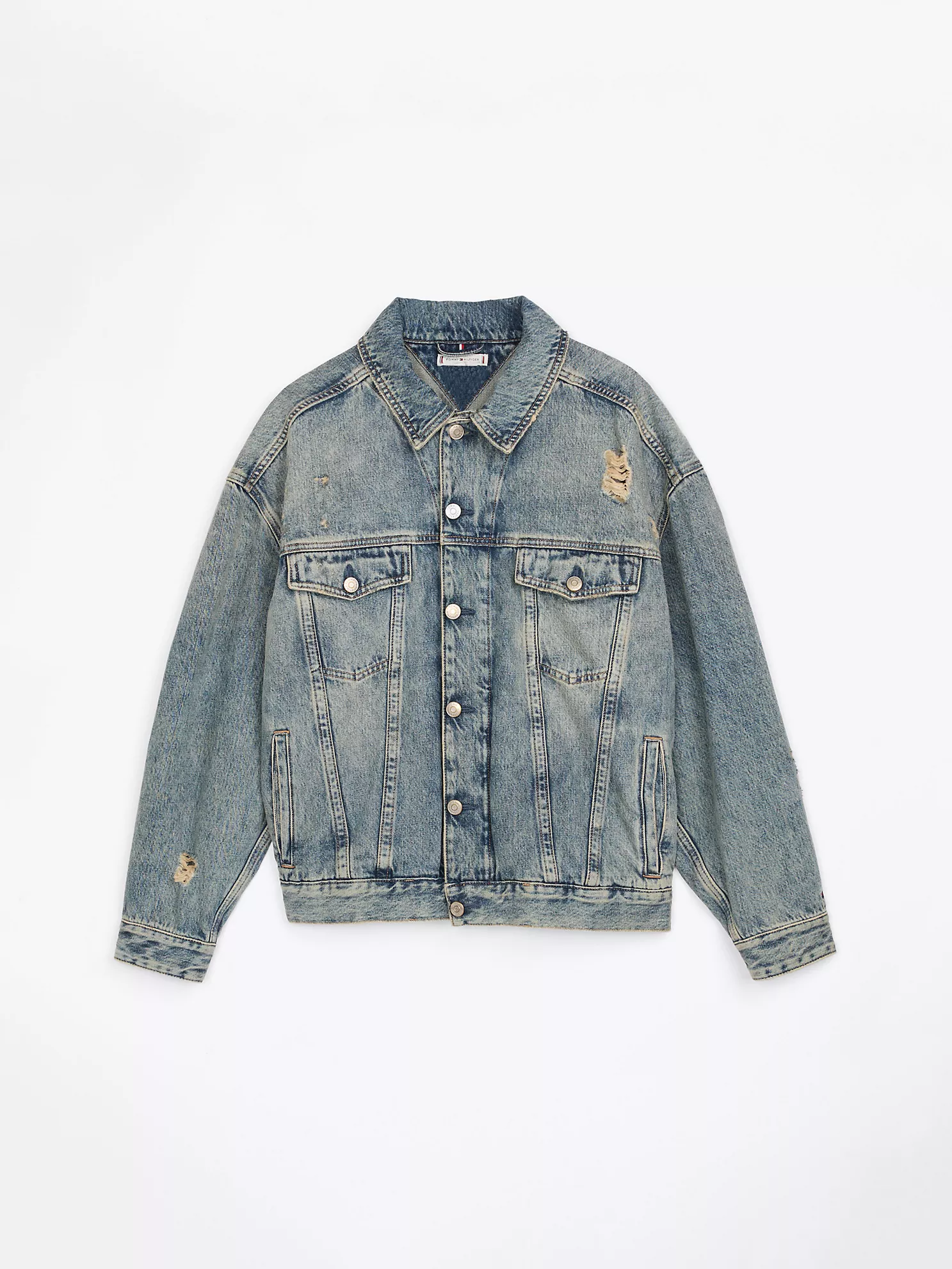 Oversized Distressed Denim Jacket - Washed Denim 1 Oversized Distressed Denim Jacket
- Washed Denim