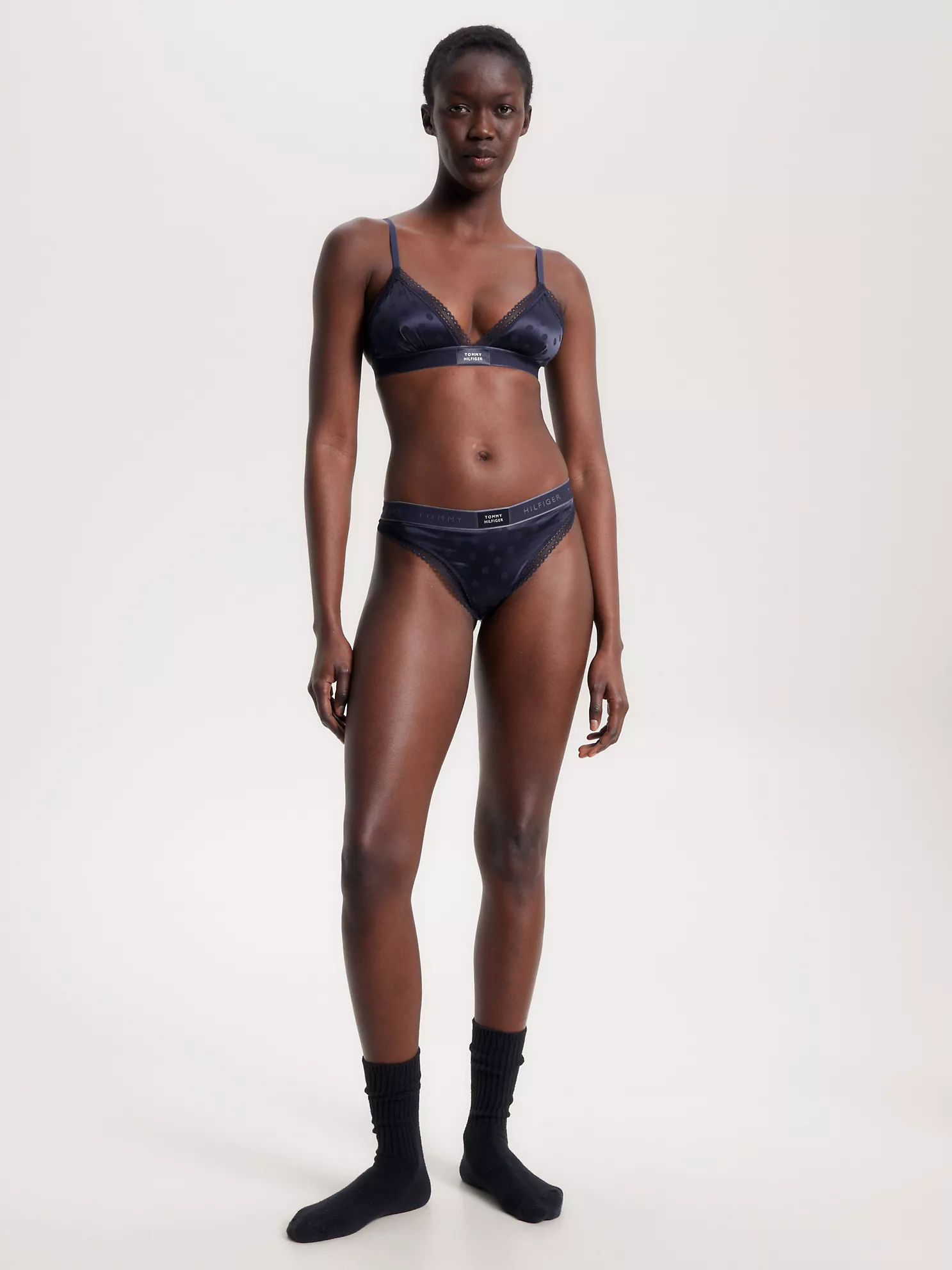 Logo Lace Sateen Triangle Bra - Navy 8 Logo Lace Sateen Triangle Bra
- Navy