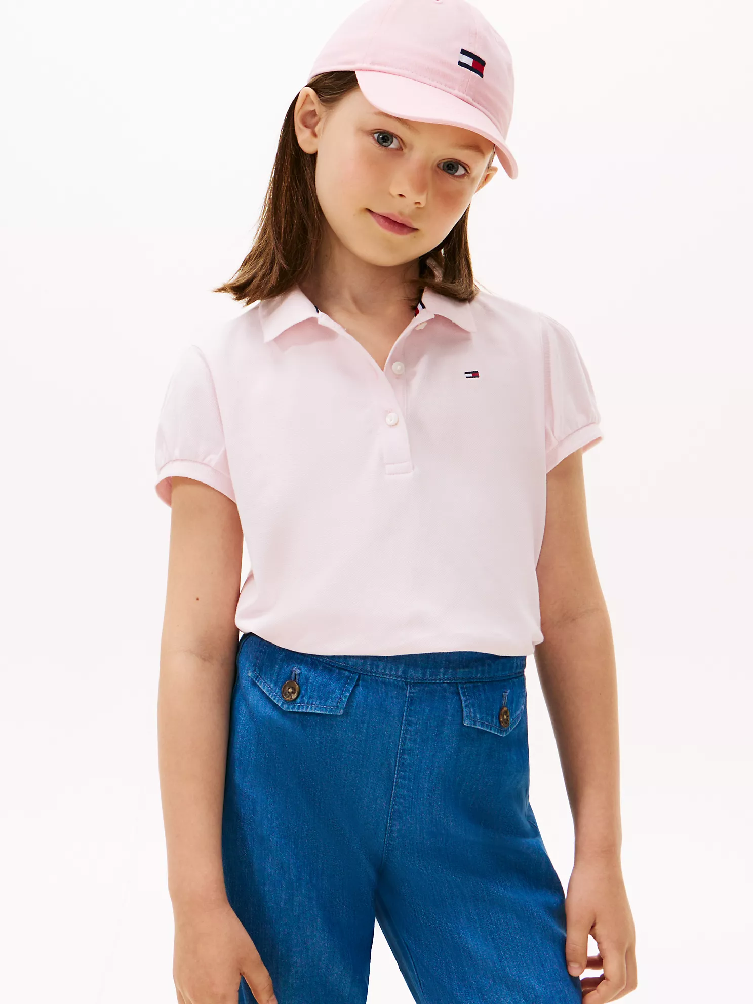 Kids' Puff-Sleeve Stretch Polo - Light Pink 1 Kids' Puff-Sleeve Stretch Polo
- Light Pink