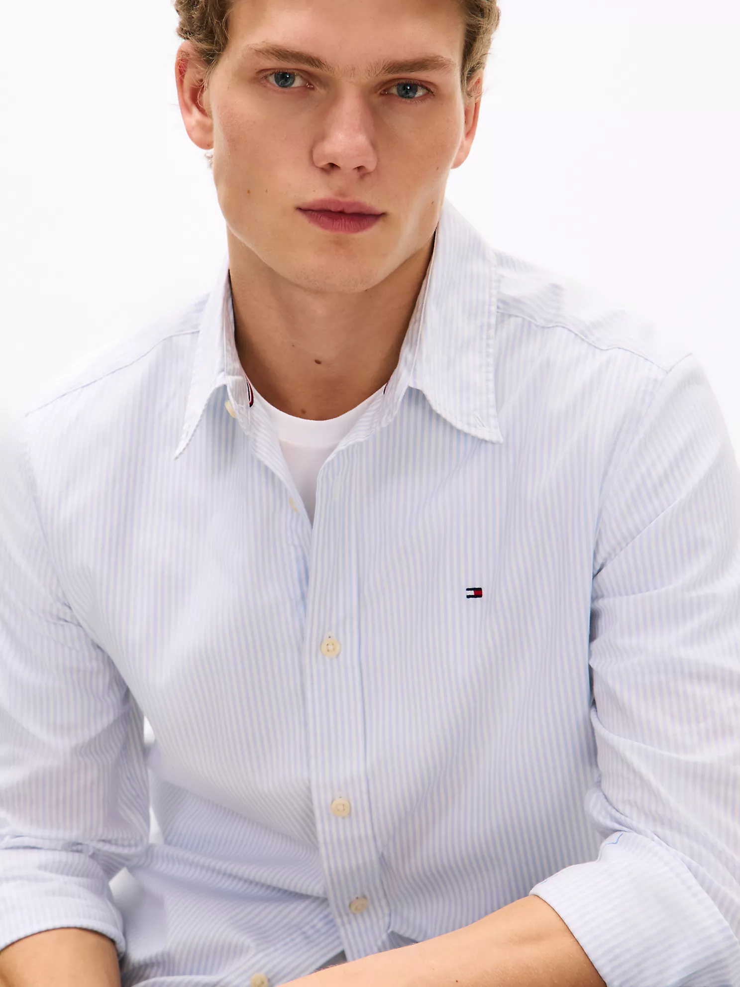 Regular Fit Stripe Stretch Poplin Shirt - Breezy Blue Stripe 8 Regular Fit Stripe Stretch Poplin Shirt
- Breezy Blue Stripe