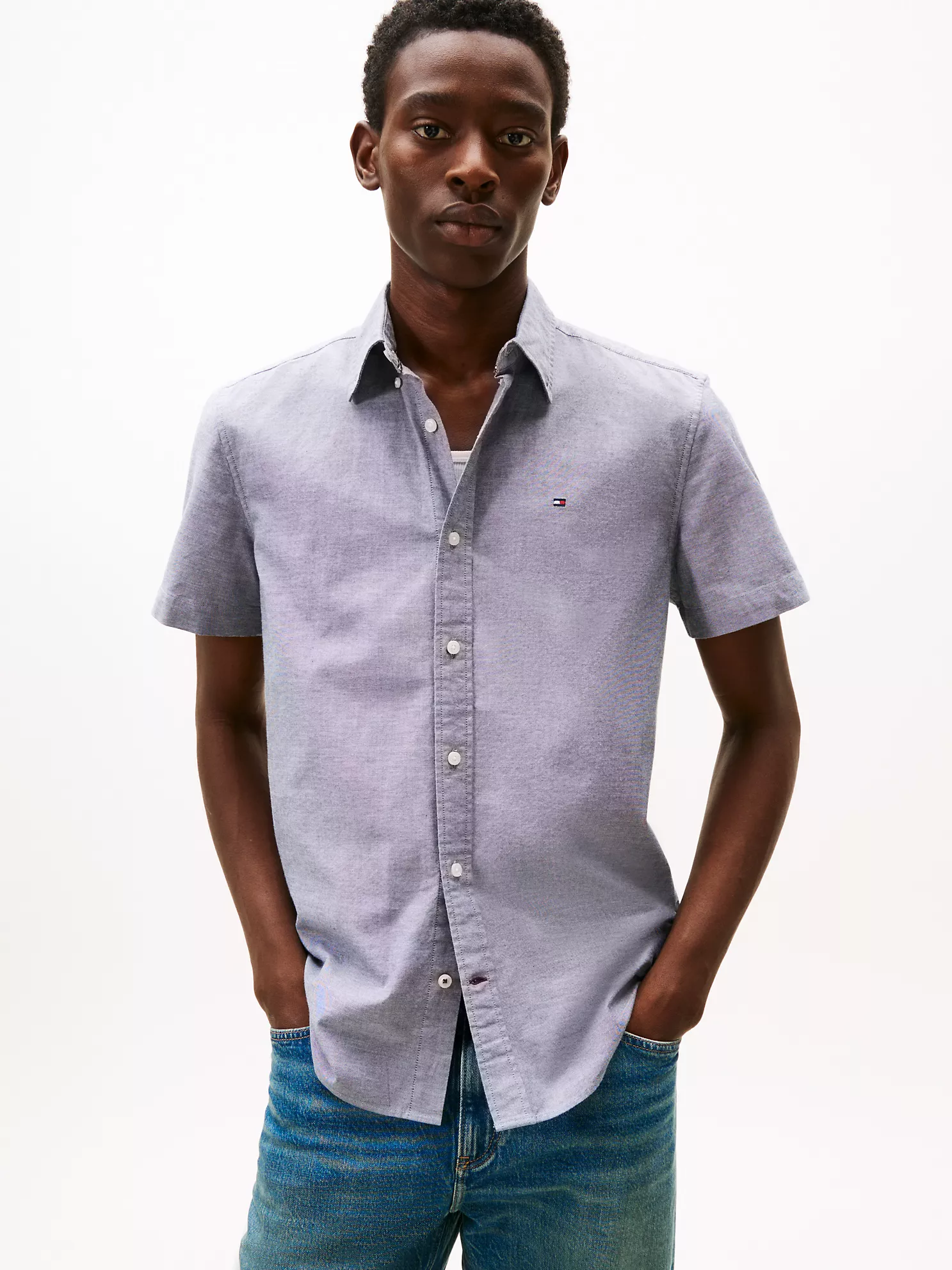 Regular Fit Stretch Oxford Shirt - Faded Chambray Blue 1 Regular Fit Stretch Oxford Shirt
- Faded Chambray Blue