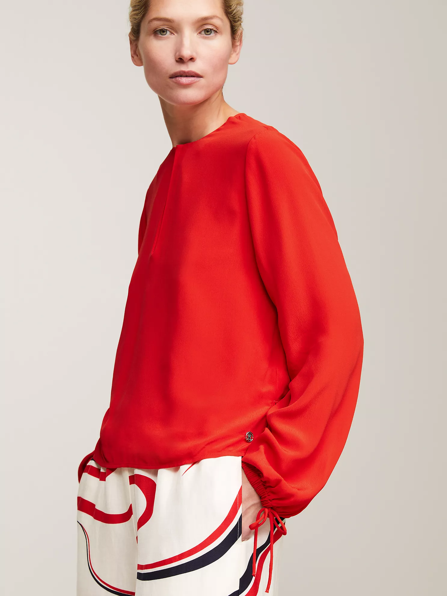 Relaxed Fit Keyhole Crepe Blouse - Fierce Red 8 Relaxed Fit Keyhole Crepe Blouse
- Fierce Red
