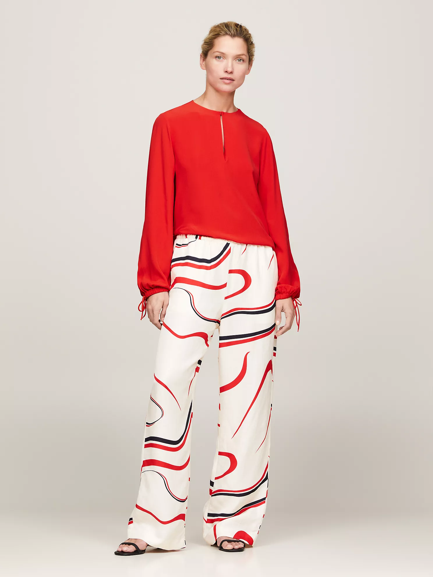 Relaxed Fit Keyhole Crepe Blouse - Fierce Red 9 Relaxed Fit Keyhole Crepe Blouse
- Fierce Red