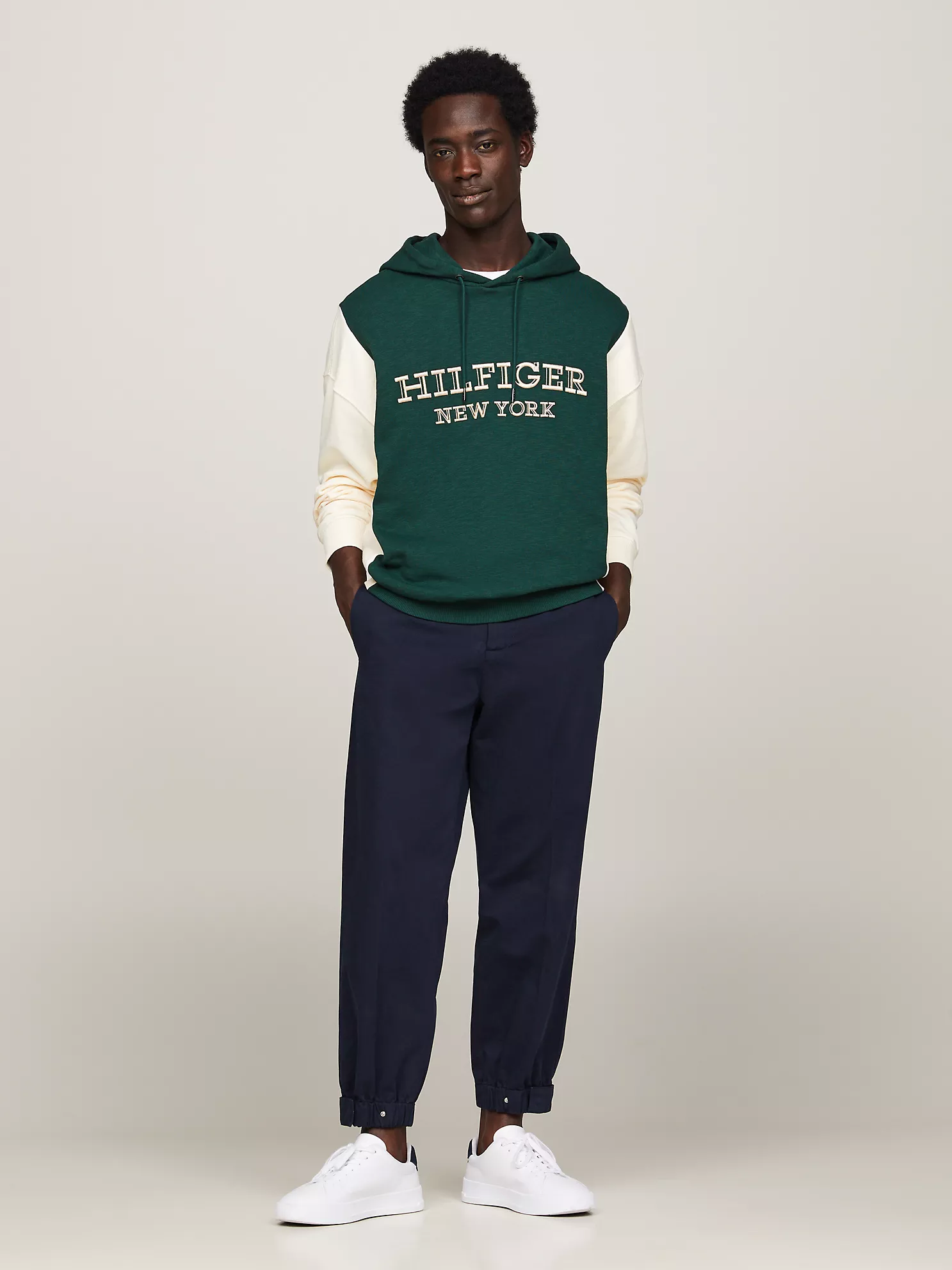 Embroidered Monotype Colorblock Hoodie
         - Hunter