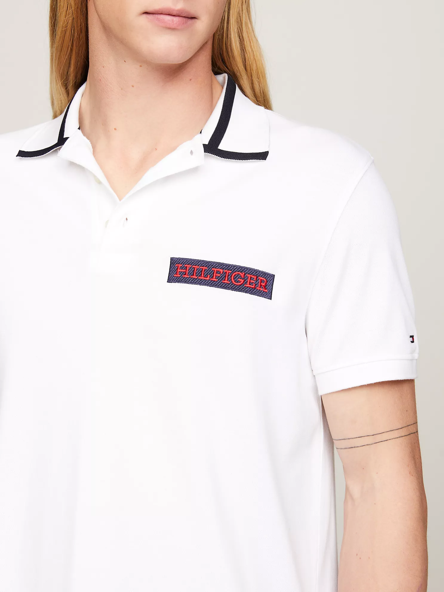Regular Fit Monotype Logo Patch Polo - White 8 Regular Fit Monotype Logo Patch Polo
- White