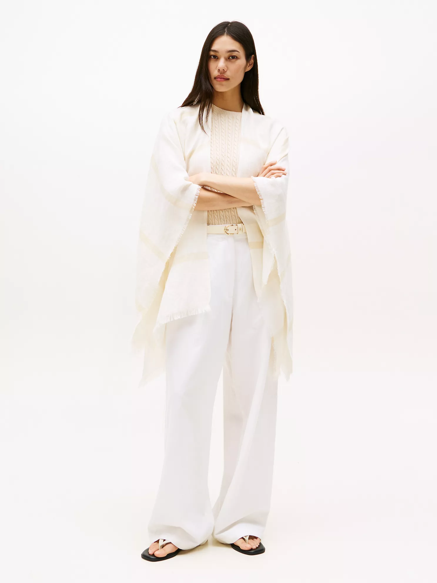 Stripe Cotton-Linen Blend Cape - Calico / Harvest Wheat 1 Stripe Cotton-Linen Blend Cape
- Calico / Harvest Wheat