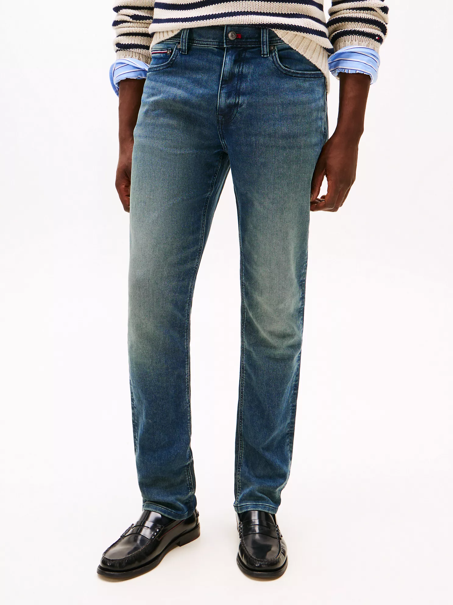 Stretch Straight Jean - Mid Blue Wash Denim 7 Stretch Straight Jean
- Mid Blue Wash Denim