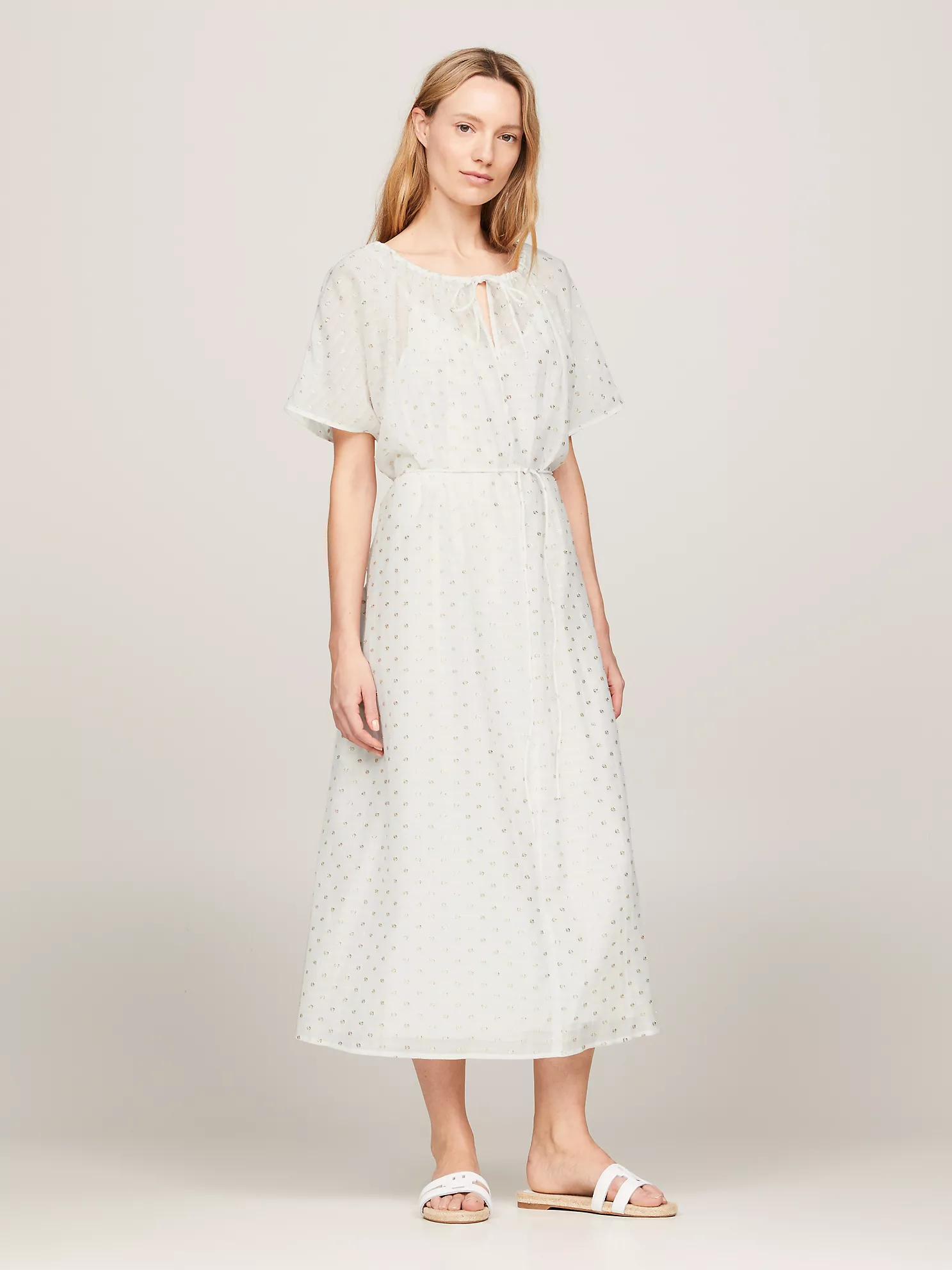 Fil Coupe Midi Dress - Fil Coupe White/Gold 1 Fil Coupe Midi Dress
- Fil Coupe White/Gold
