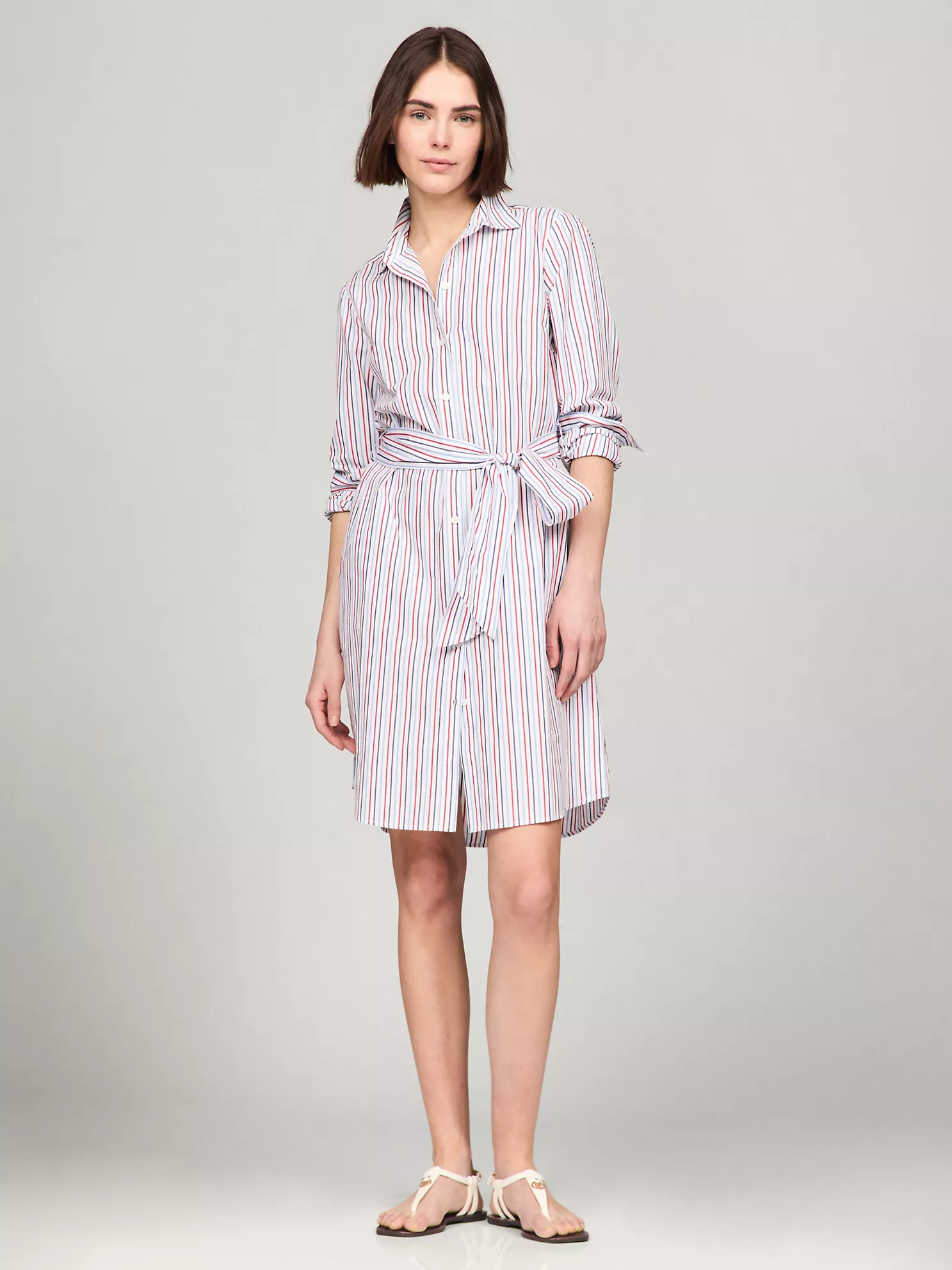 Belted Stripe Shirtdress - Optic White TH Multi 1 Belted Stripe Shirtdress
- Optic White TH Multi