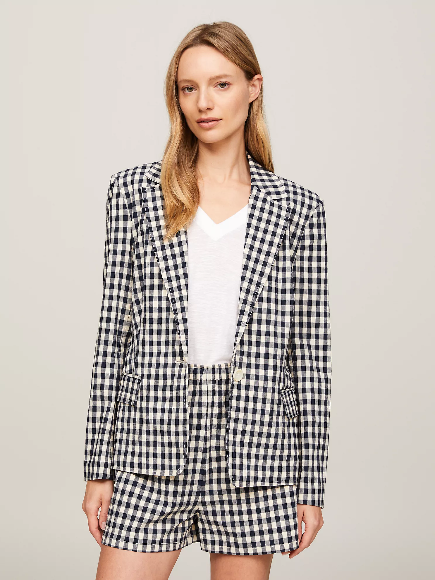 Slim Fit Gingham Check Seersucker Blazer - Navy Gingham 1 Slim Fit Gingham Check Seersucker Blazer
- Navy Gingham