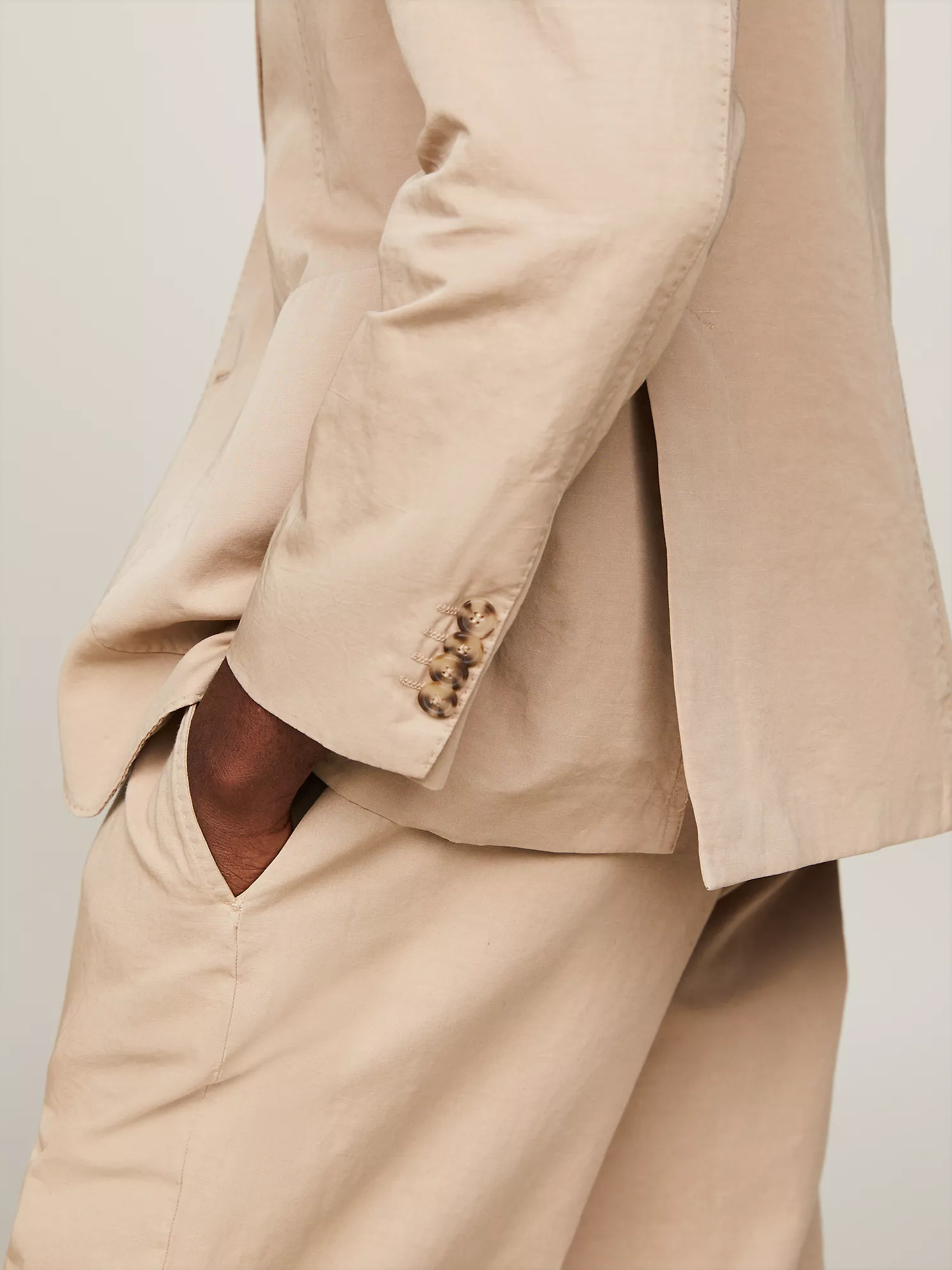 Regular Fit Cotton and Linen Blazer - Beige 10 Regular Fit Cotton and Linen Blazer
- Beige