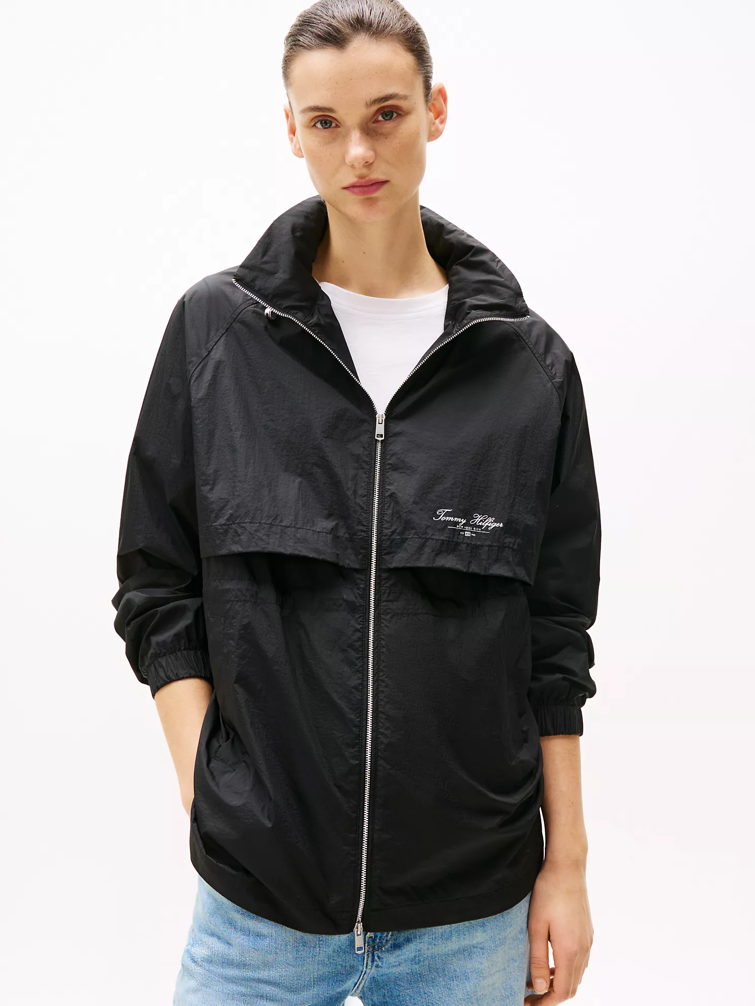 Water-Repellent Funnel Neck Windbreaker - Black 1 Water-Repellent Funnel Neck Windbreaker
- Black