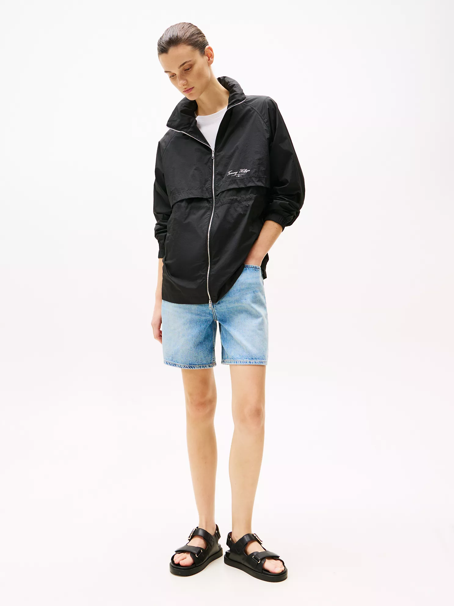 Water-Repellent Funnel Neck Windbreaker - Black 6 Water-Repellent Funnel Neck Windbreaker
- Black