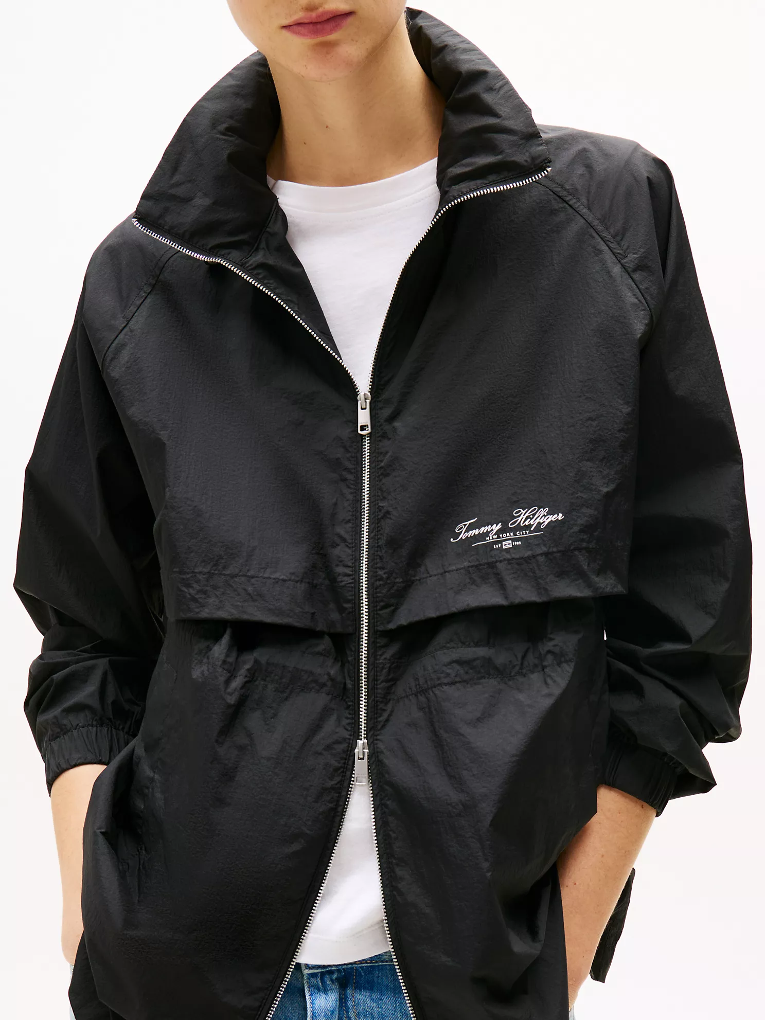 Water-Repellent Funnel Neck Windbreaker - Black 7 Water-Repellent Funnel Neck Windbreaker
- Black