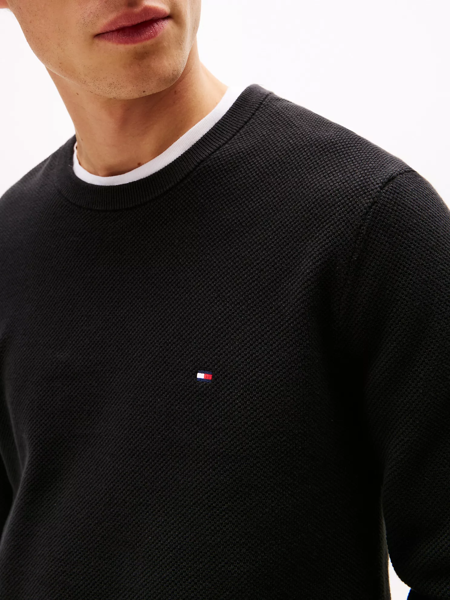 Textured Knit Crewneck Sweater - Black 7 Textured Knit Crewneck Sweater
- Black