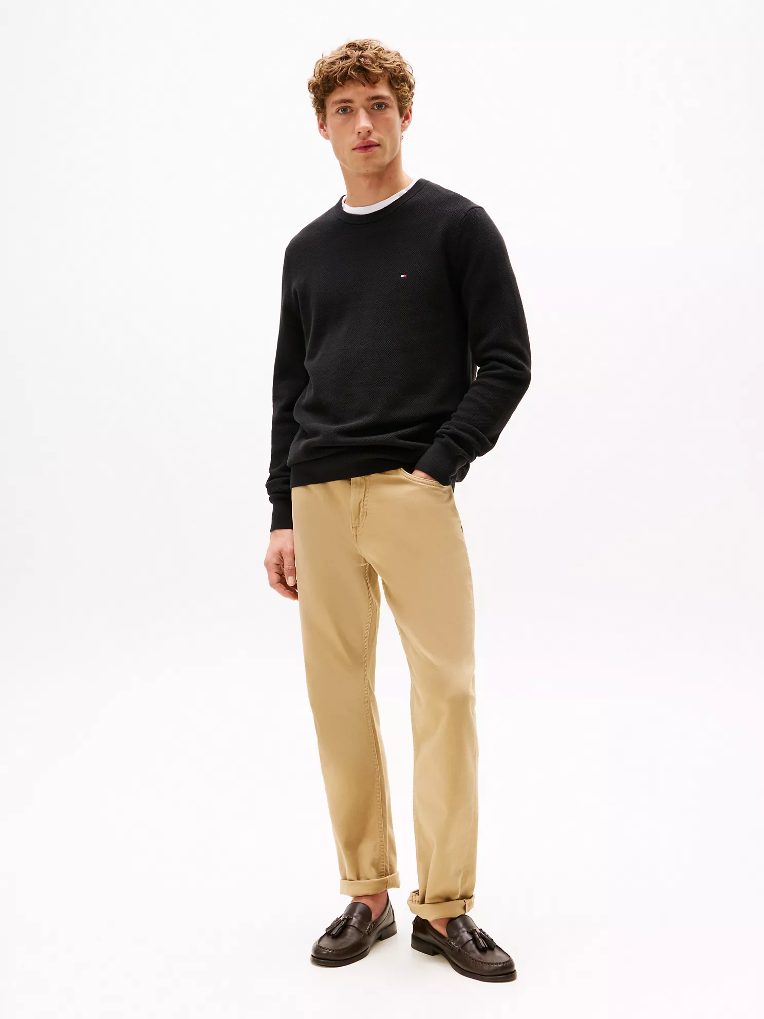 Textured Knit Crewneck Sweater - Black 8 Textured Knit Crewneck Sweater
- Black