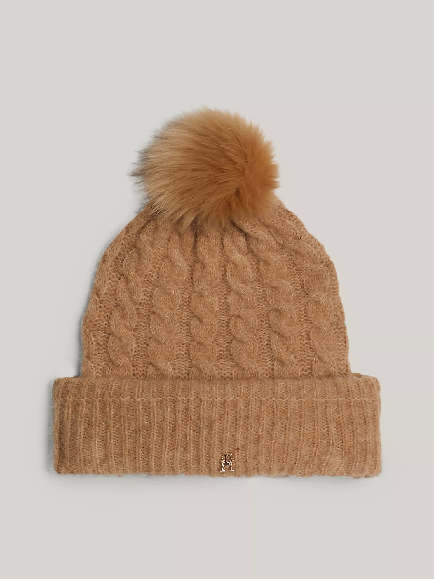 Cable Knit Alpaca-Blend Pom Beanie
         - Beige