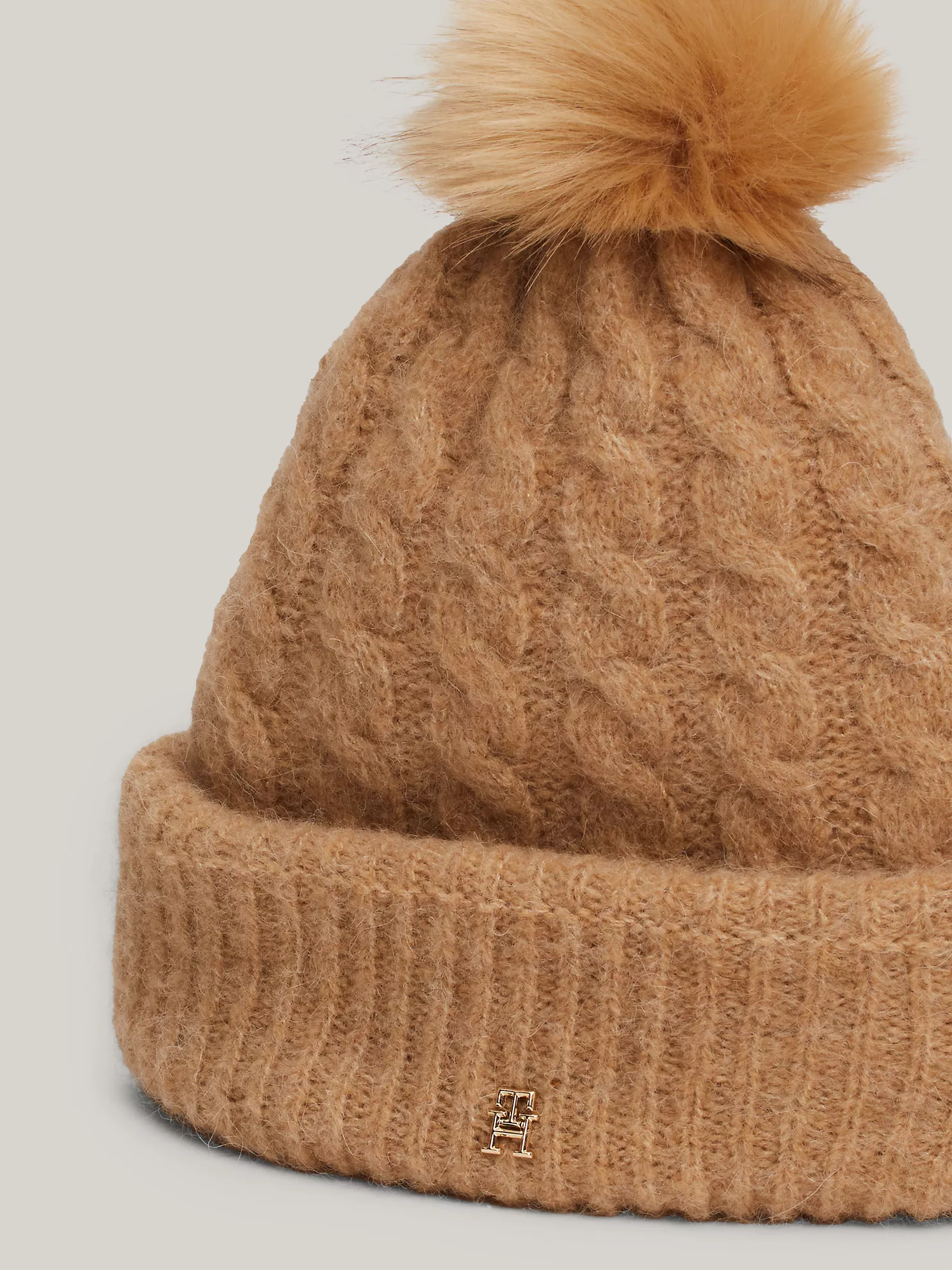 Cable Knit Alpaca-Blend Pom Beanie - Beige 7 Cable Knit Alpaca-Blend Pom Beanie
- Beige
