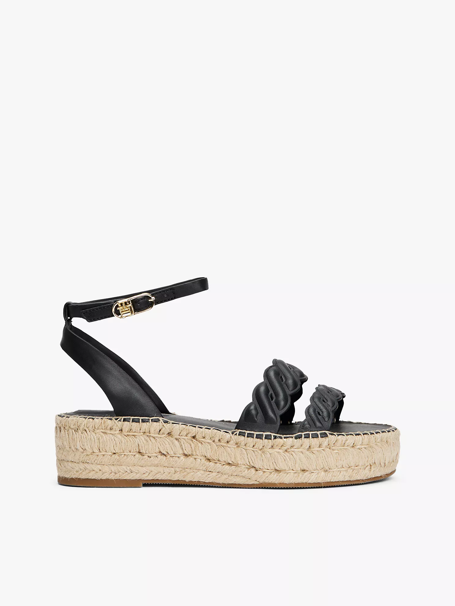 Leather Twist-Strap Platform Espadrille - Black 1 Leather Twist-Strap Platform Espadrille
- Black