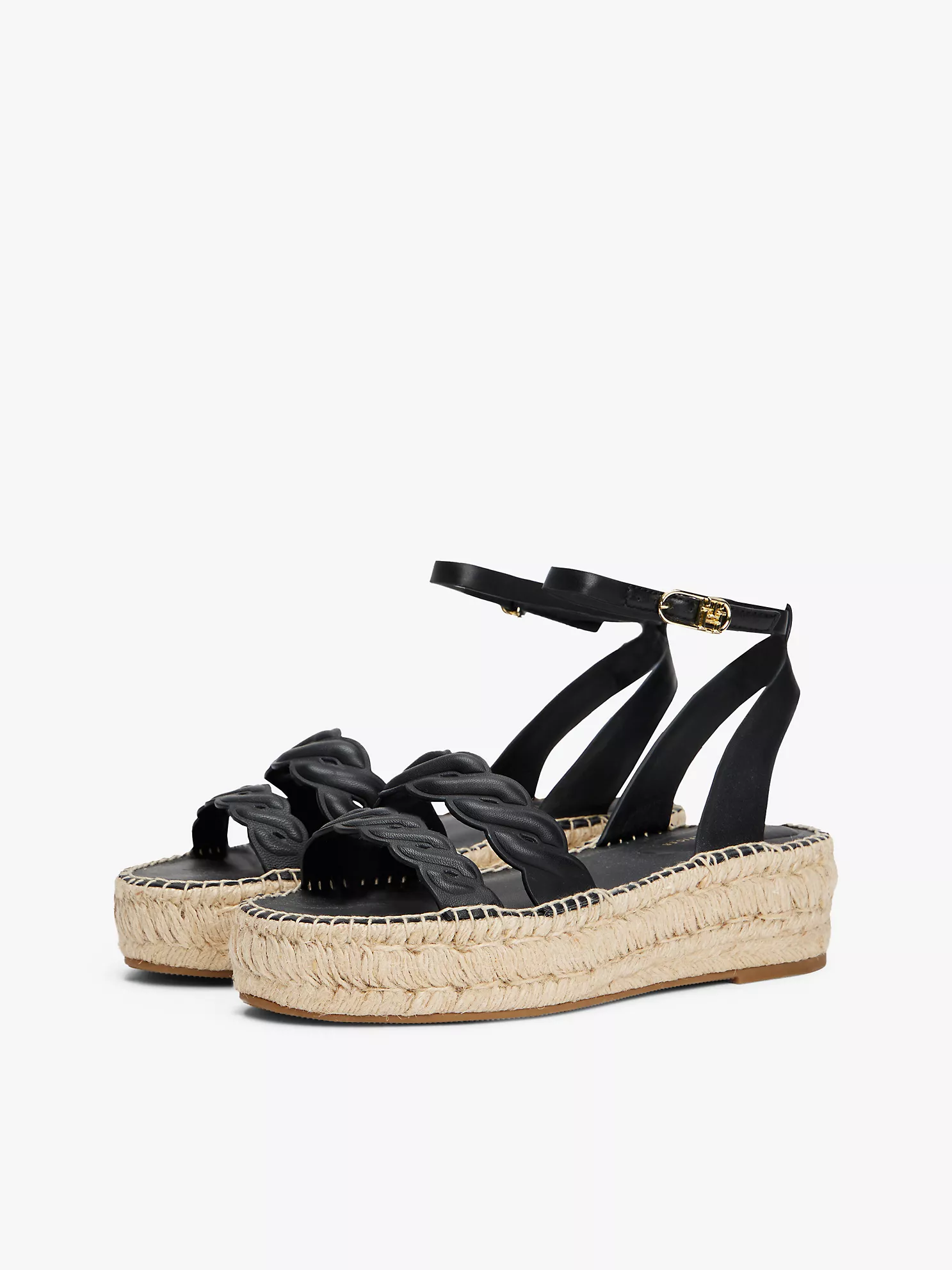Leather Twist-Strap Platform Espadrille - Black 9 Leather Twist-Strap Platform Espadrille
- Black