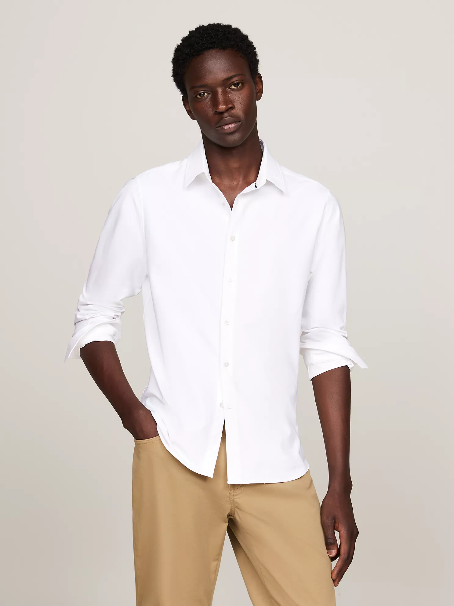 Slim Fit Solid Dress Shirt - Optic White 1 Slim Fit Solid Dress Shirt
- Optic White