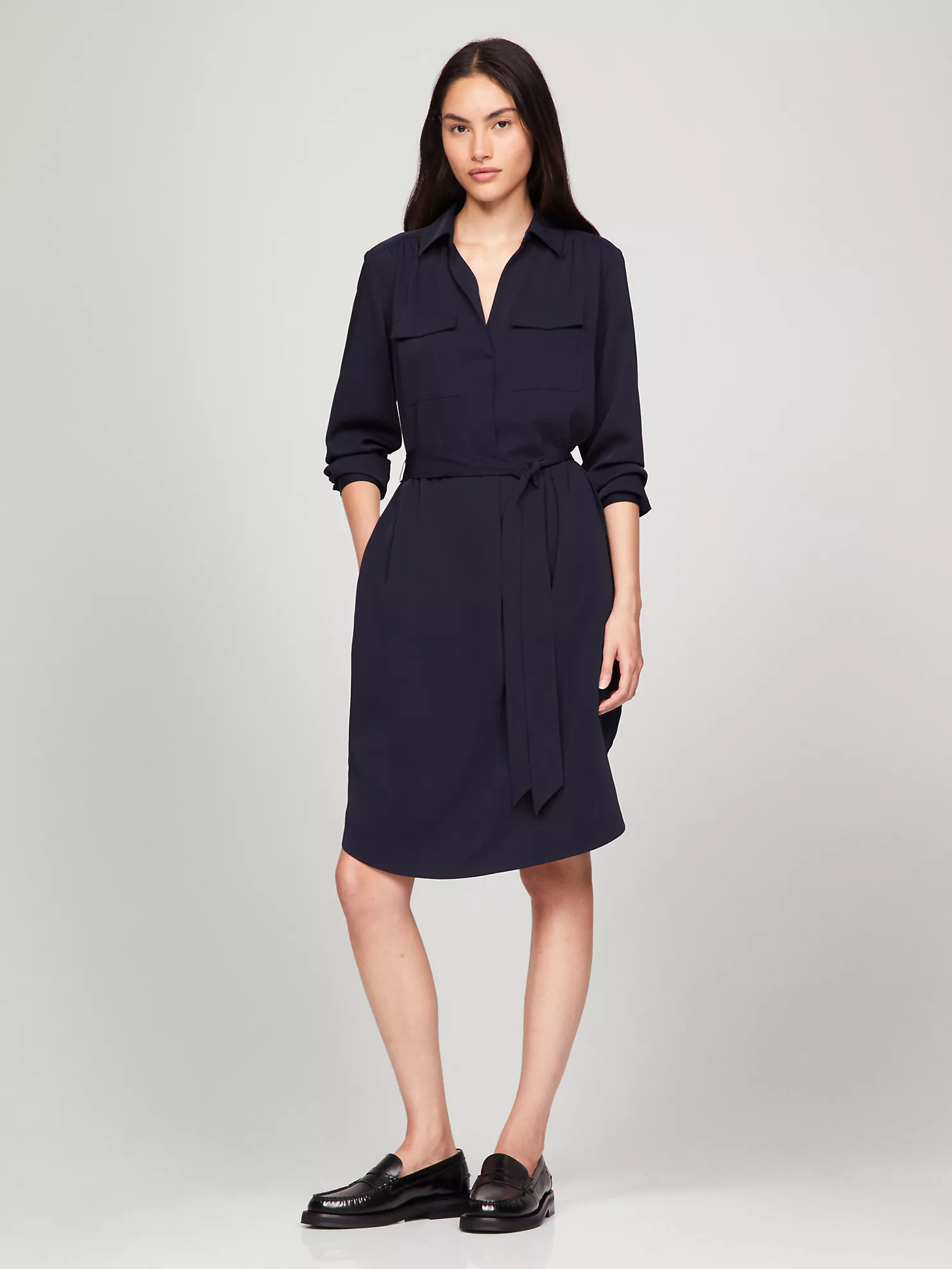 Long-Sleeve Utility Shirtdress - Navy 1 Long-Sleeve Utility Shirtdress
- Navy