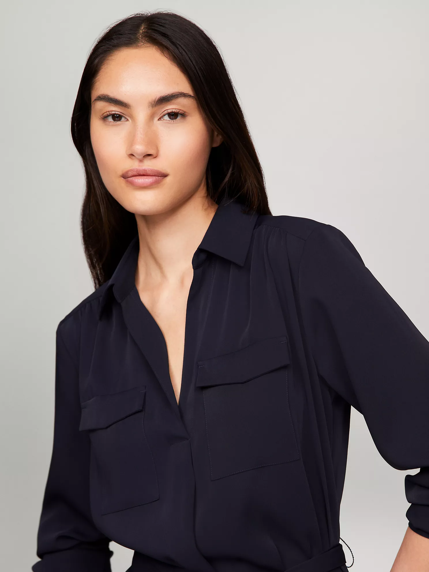 Long-Sleeve Utility Shirtdress - Navy 6 Long-Sleeve Utility Shirtdress
- Navy