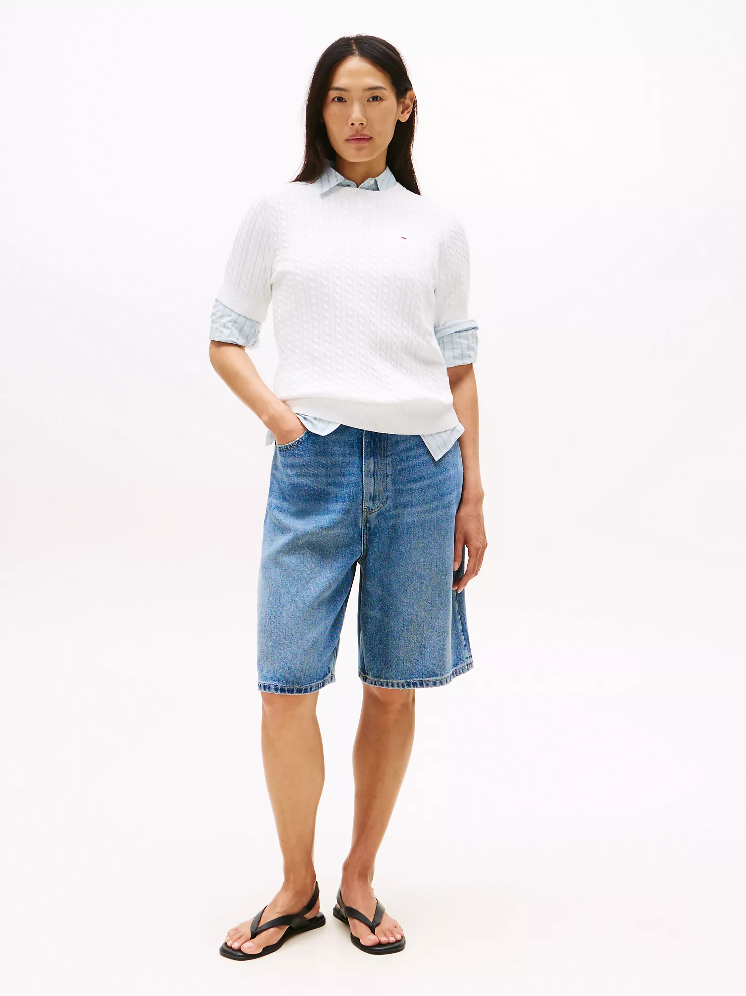 Short-Sleeve Cable Knit Sweater - Ecru 8 Short-Sleeve Cable Knit Sweater
- Ecru