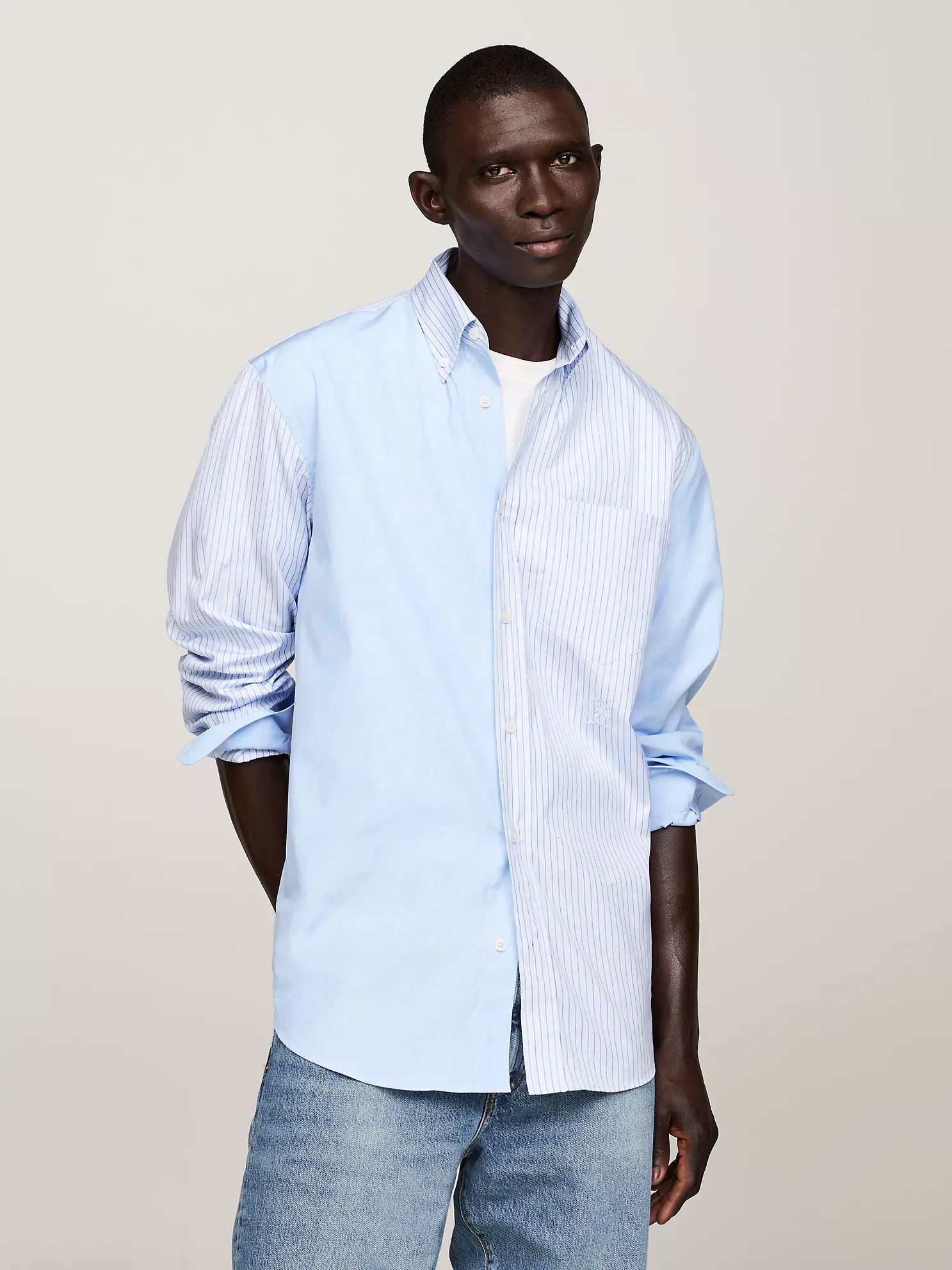 Crest Logo Ithaca Stripe Panel Shirt - Vessel Blue 1 Crest Logo Ithaca Stripe Panel Shirt
- Vessel Blue