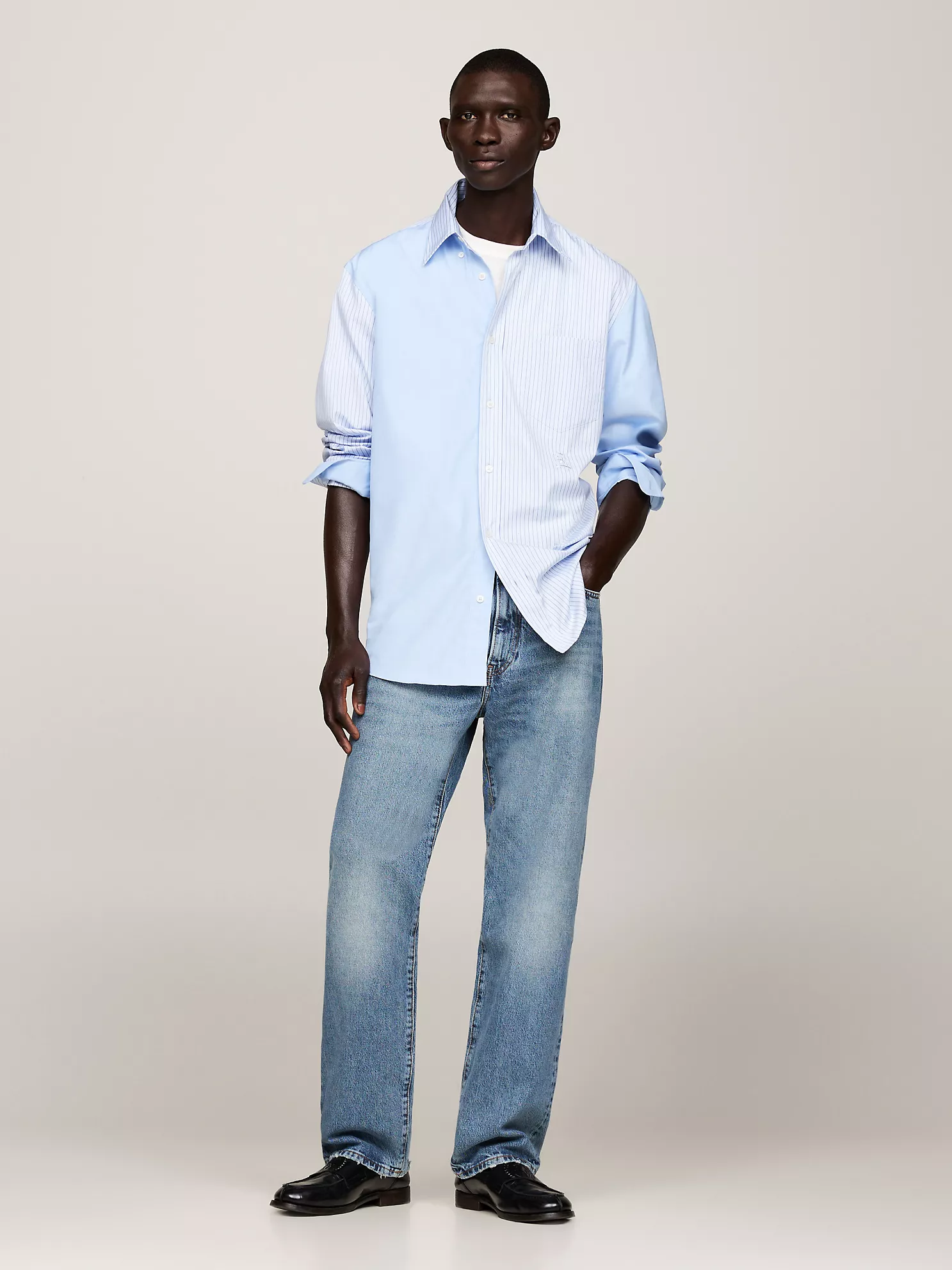Crest Logo Ithaca Stripe Panel Shirt - Vessel Blue 6 Crest Logo Ithaca Stripe Panel Shirt
- Vessel Blue