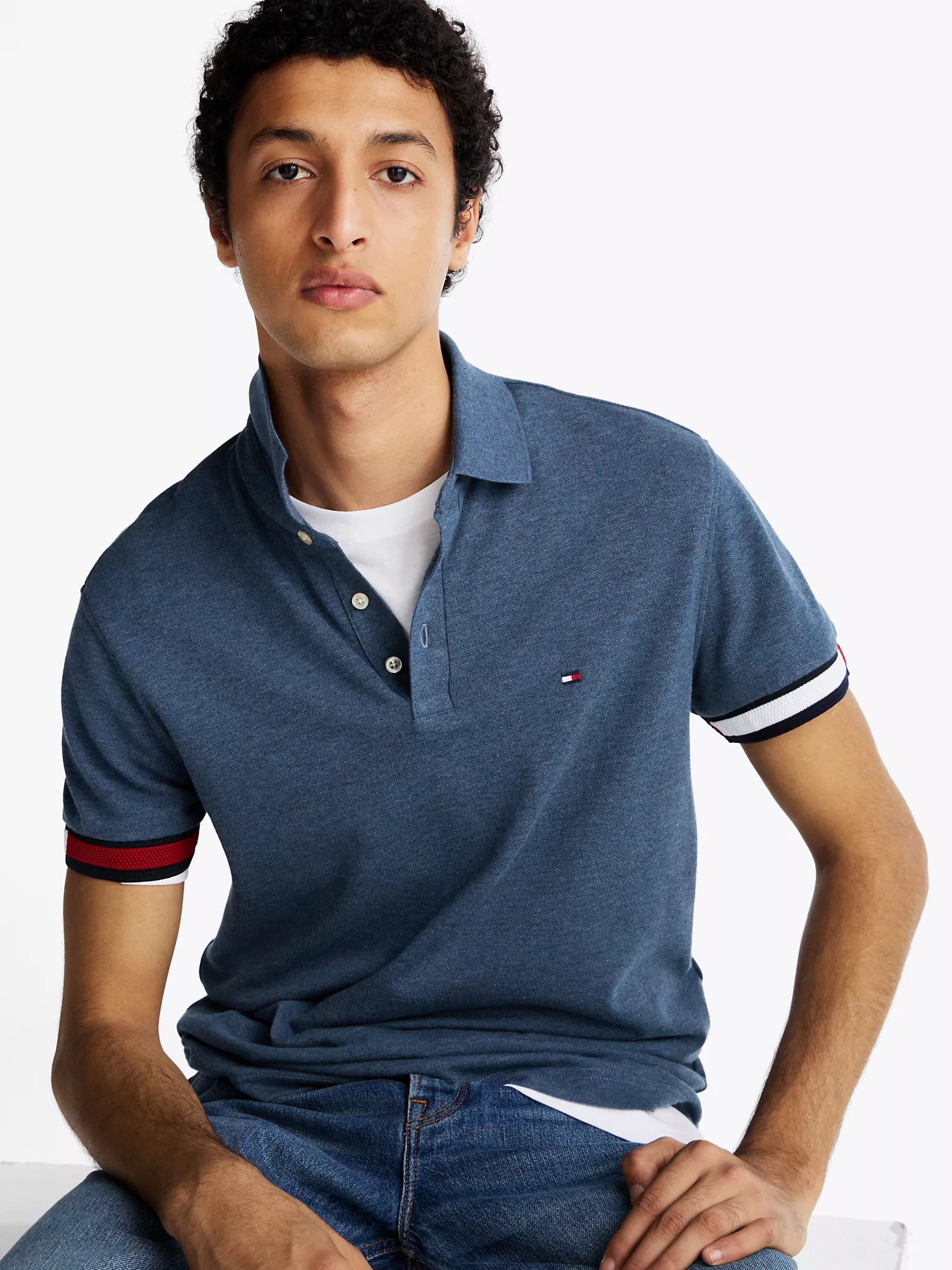 Slim Fit Flag Cuff Polo - Faded Indigo Heather 7 Slim Fit Flag Cuff Polo
- Faded Indigo Heather