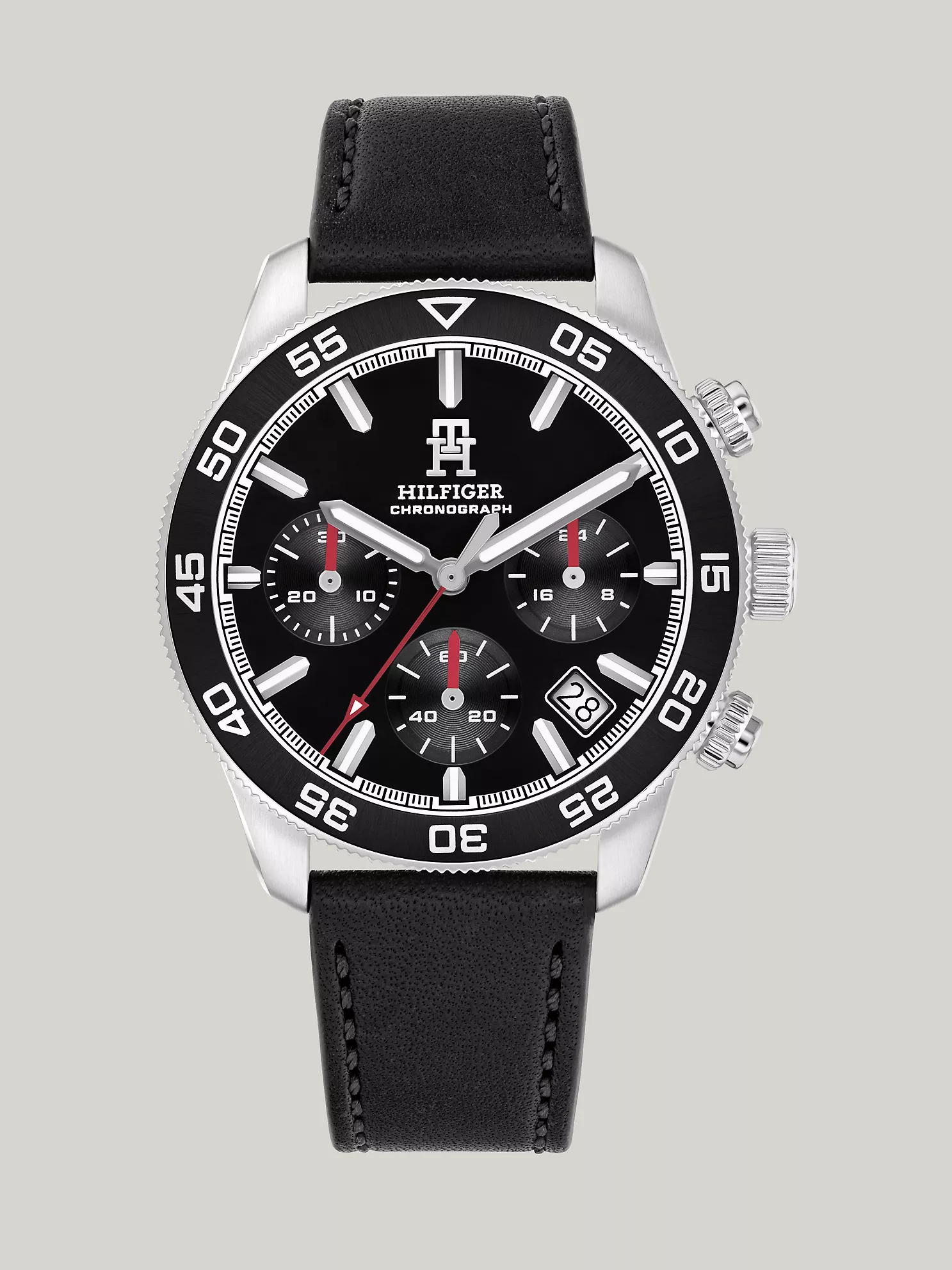41MM TH85 Leather Band Chronograph Watch
         - Black