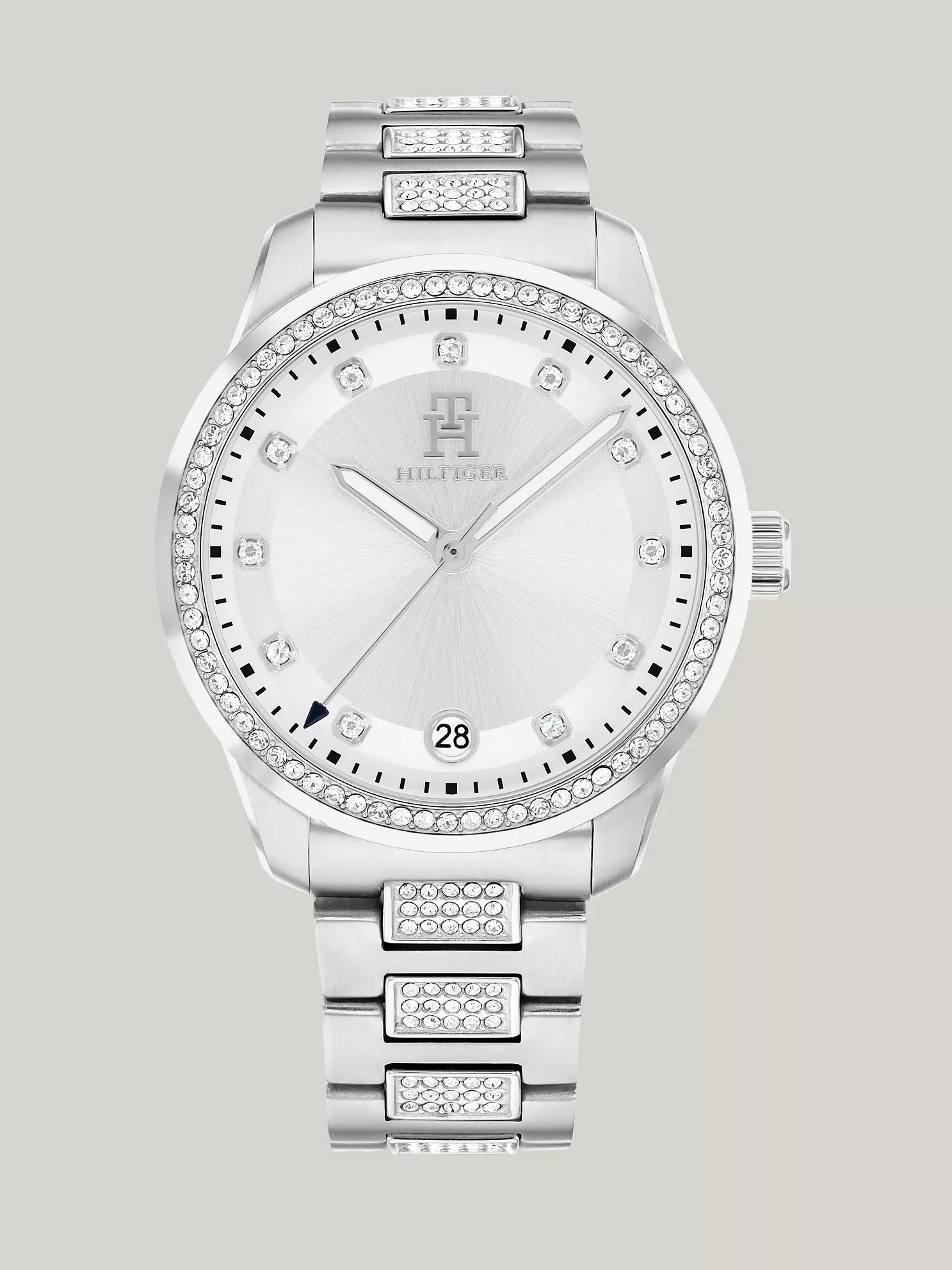 36MM T85 White Dial Crystals Watch
         - Silver White