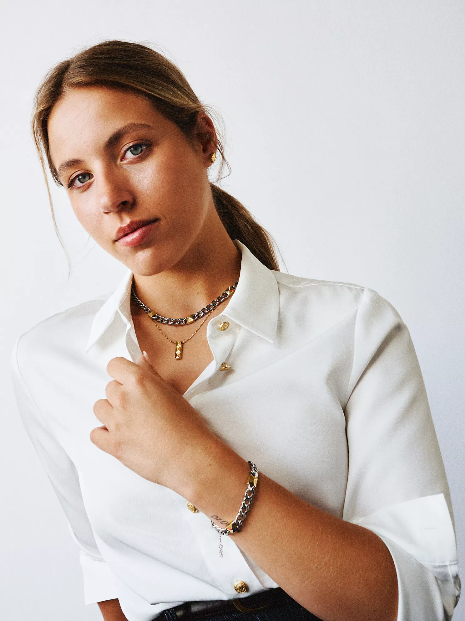 Two-Tone Stud Chain Bracelet - Multi 5 Two-Tone Stud Chain Bracelet
- Multi