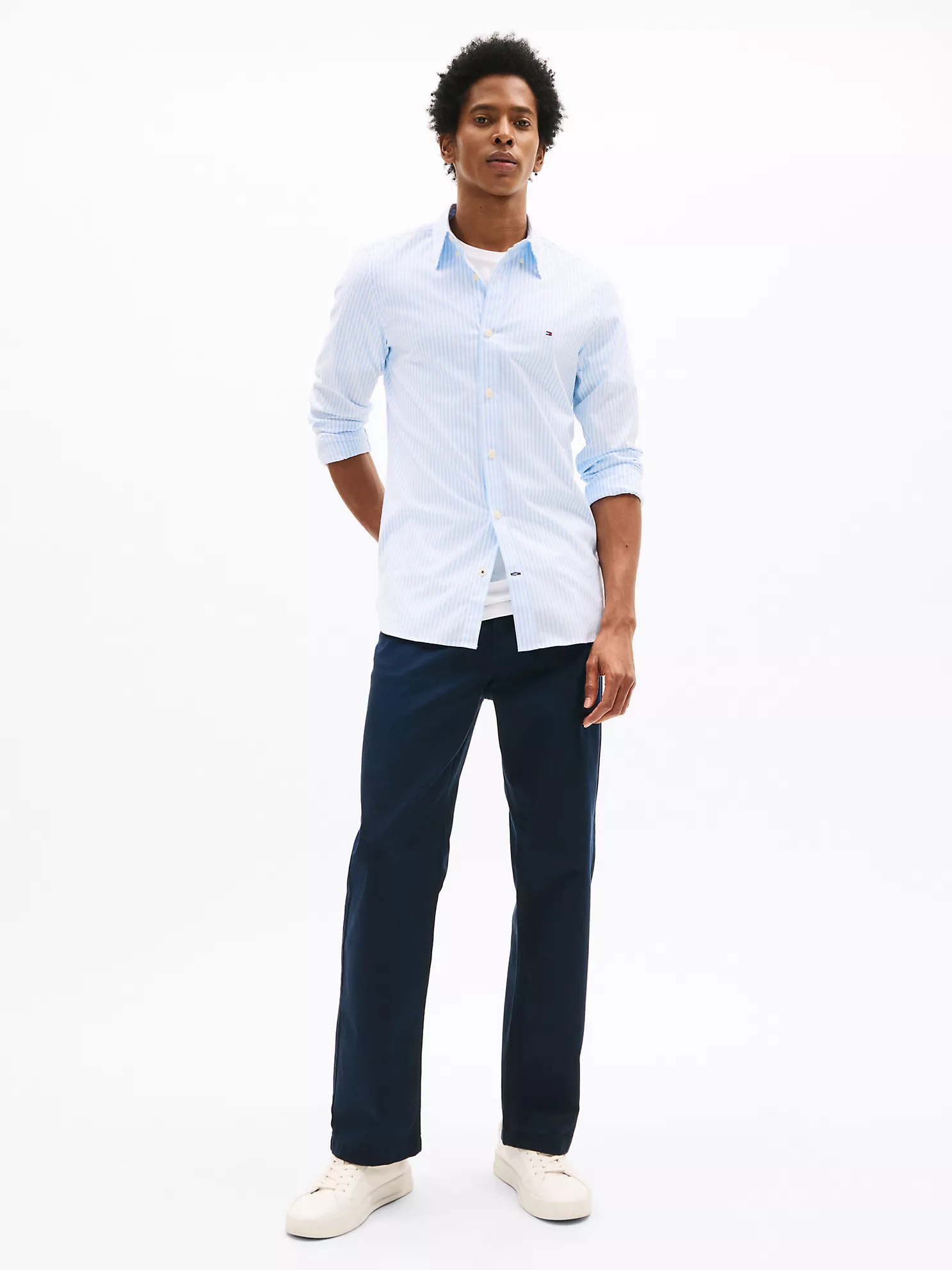 Slim Fit Stripe Stretch Poplin Shirt - Romantic Blue Stripe 6 Slim Fit Stripe Stretch Poplin Shirt
- Romantic Blue Stripe