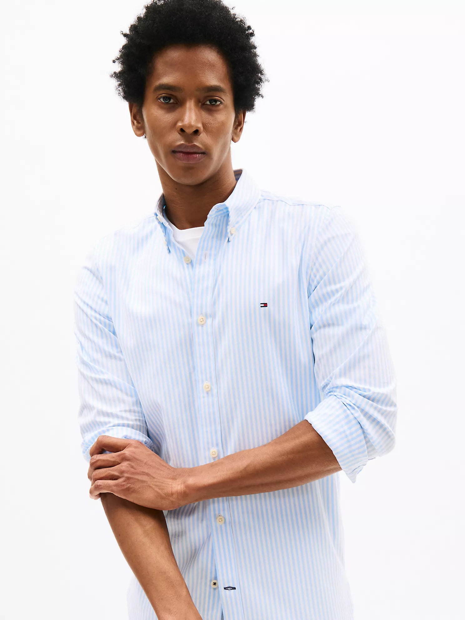 Slim Fit Stripe Stretch Poplin Shirt - Romantic Blue Stripe 7 Slim Fit Stripe Stretch Poplin Shirt
- Romantic Blue Stripe