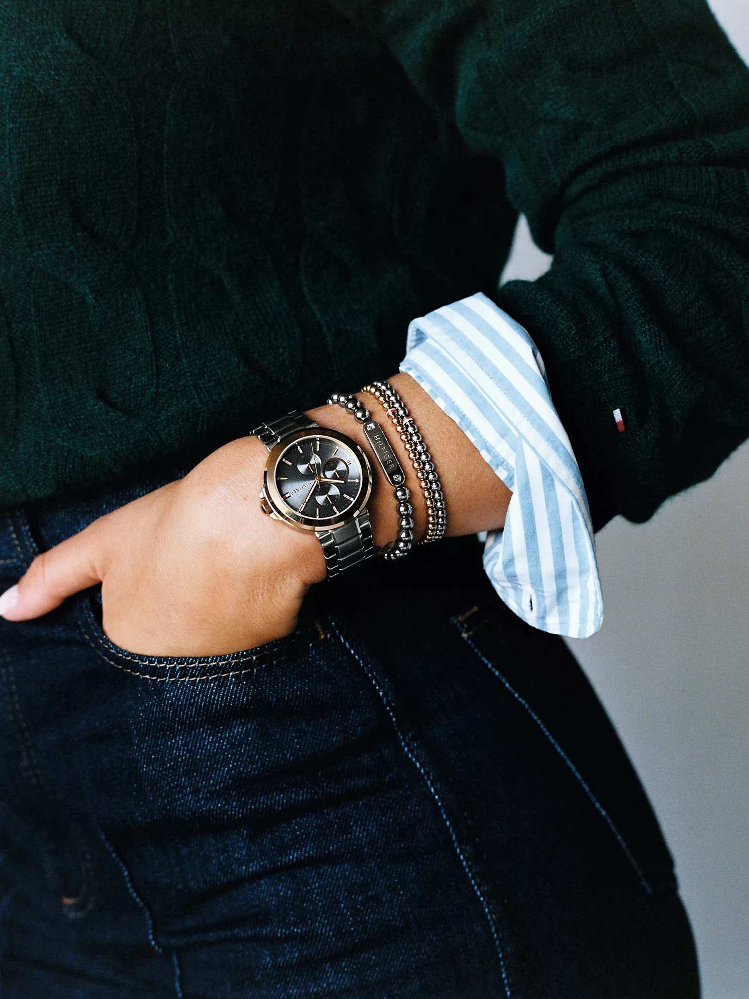 Stripe Metal Bead Bracelet - Carnation Gold 9 Stripe Metal Bead Bracelet
- Carnation Gold