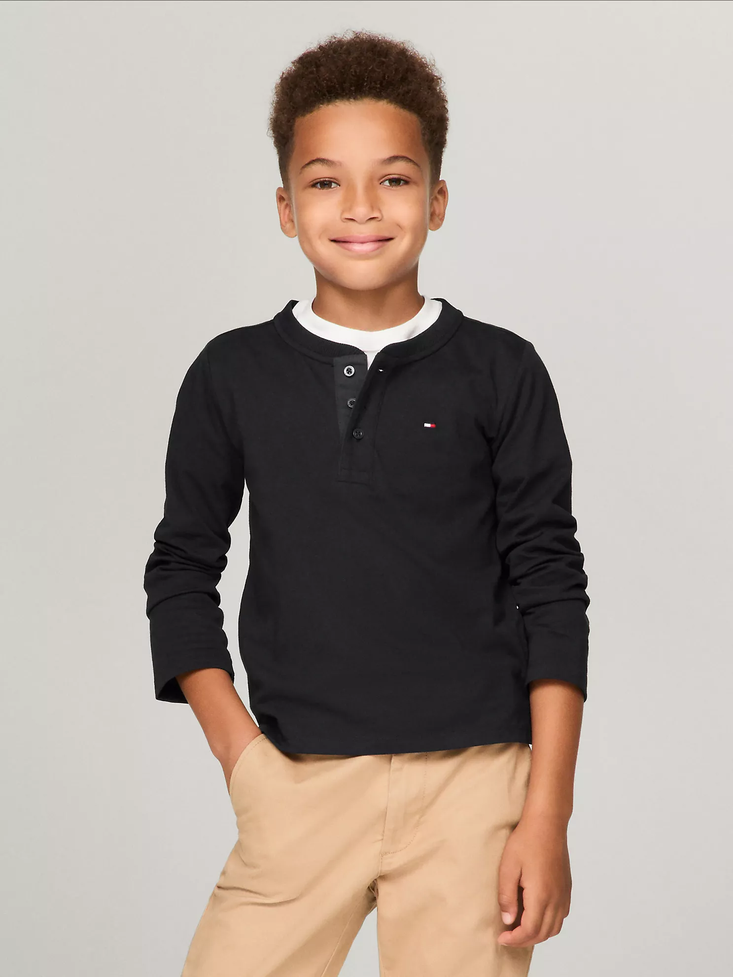 Kids' Solid Long-Sleeve Henley - Black 1 Kids' Solid Long-Sleeve Henley
- Black