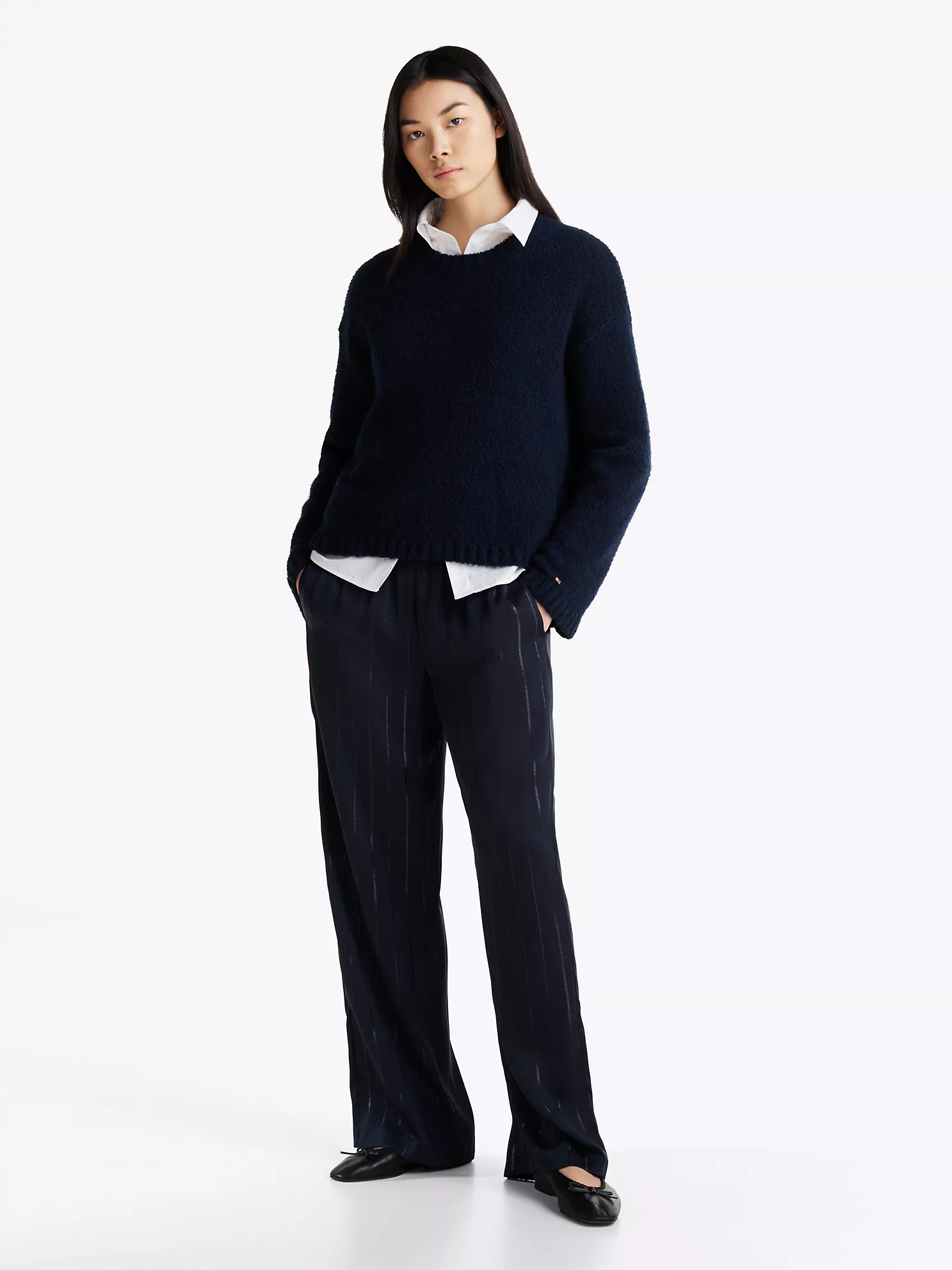 Metallic Stripe Pull-On Pant - Lurex Navy Stripe 1 Metallic Stripe Pull-On Pant
- Lurex Navy Stripe