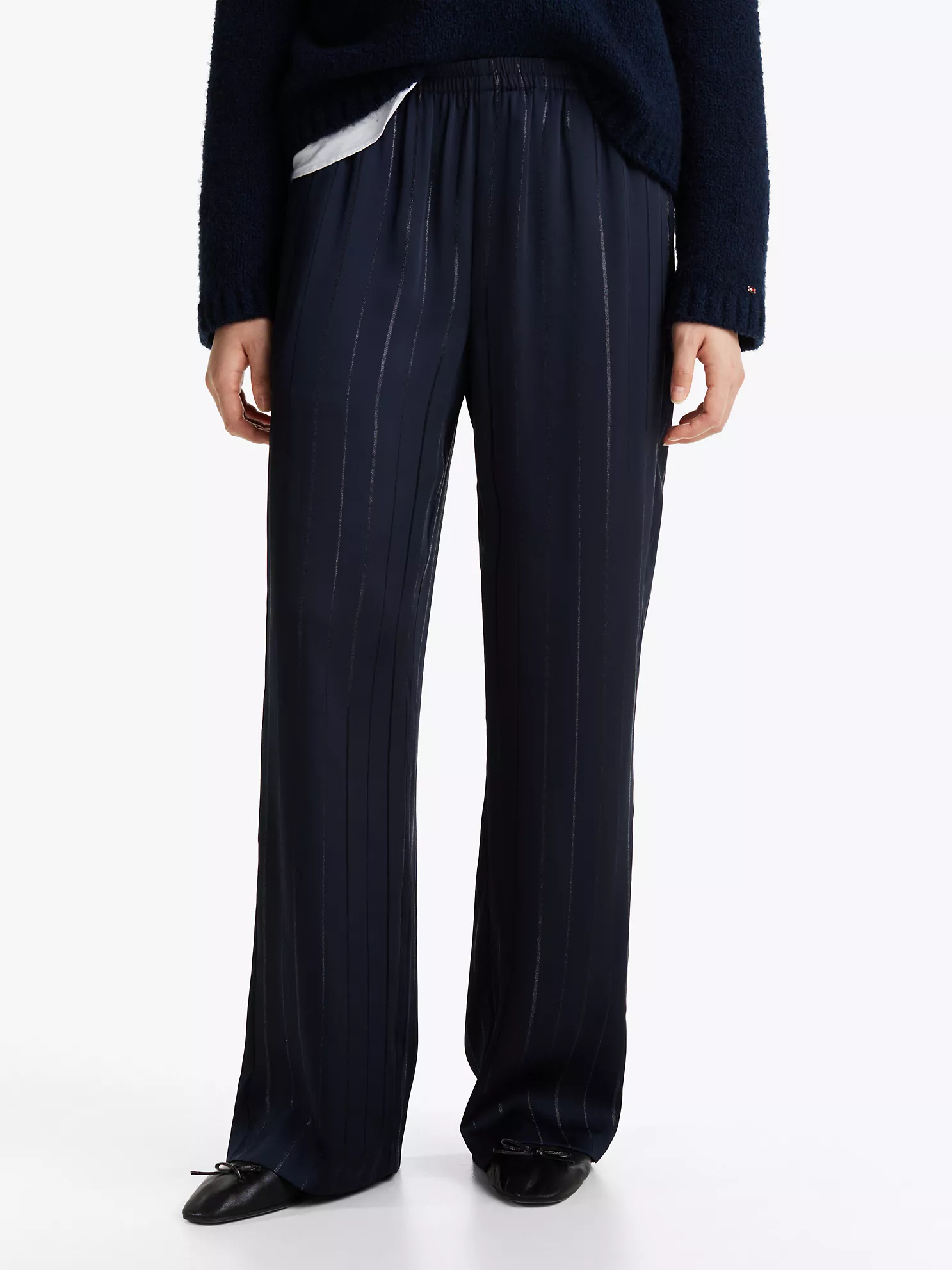 Metallic Stripe Pull-On Pant - Lurex Navy Stripe 6 Metallic Stripe Pull-On Pant
- Lurex Navy Stripe